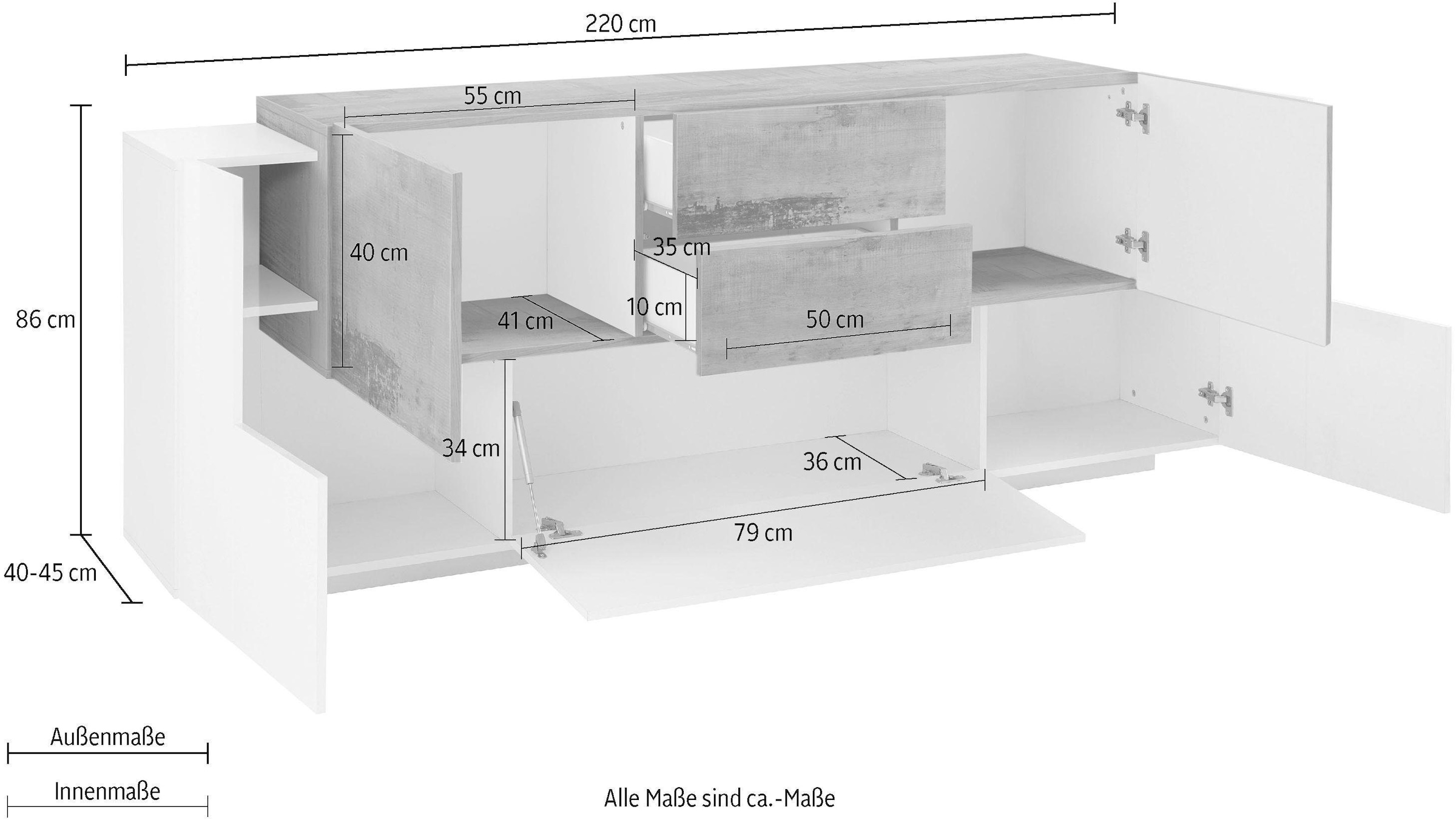 Tecnos Sideboard »Coro«, Breite ca. 220 cm