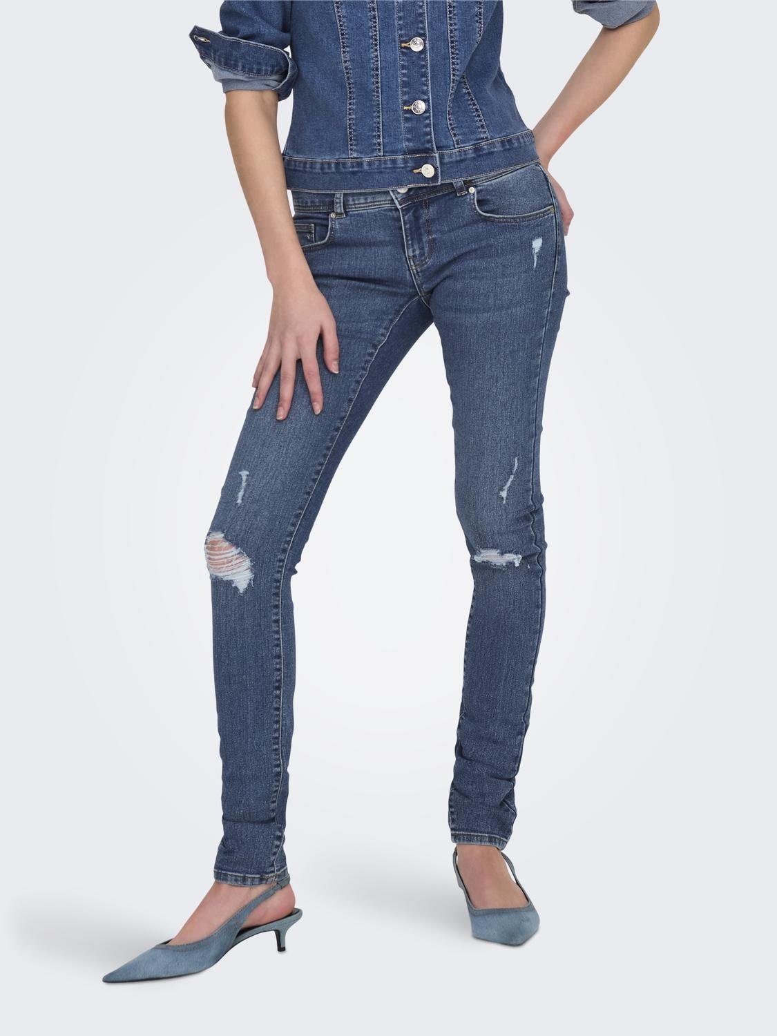 Only Damen Skinny-fit-Jeans »ONLANEMONE MID SK VIS BUT DES DNM PIM« in blau, Größe 26