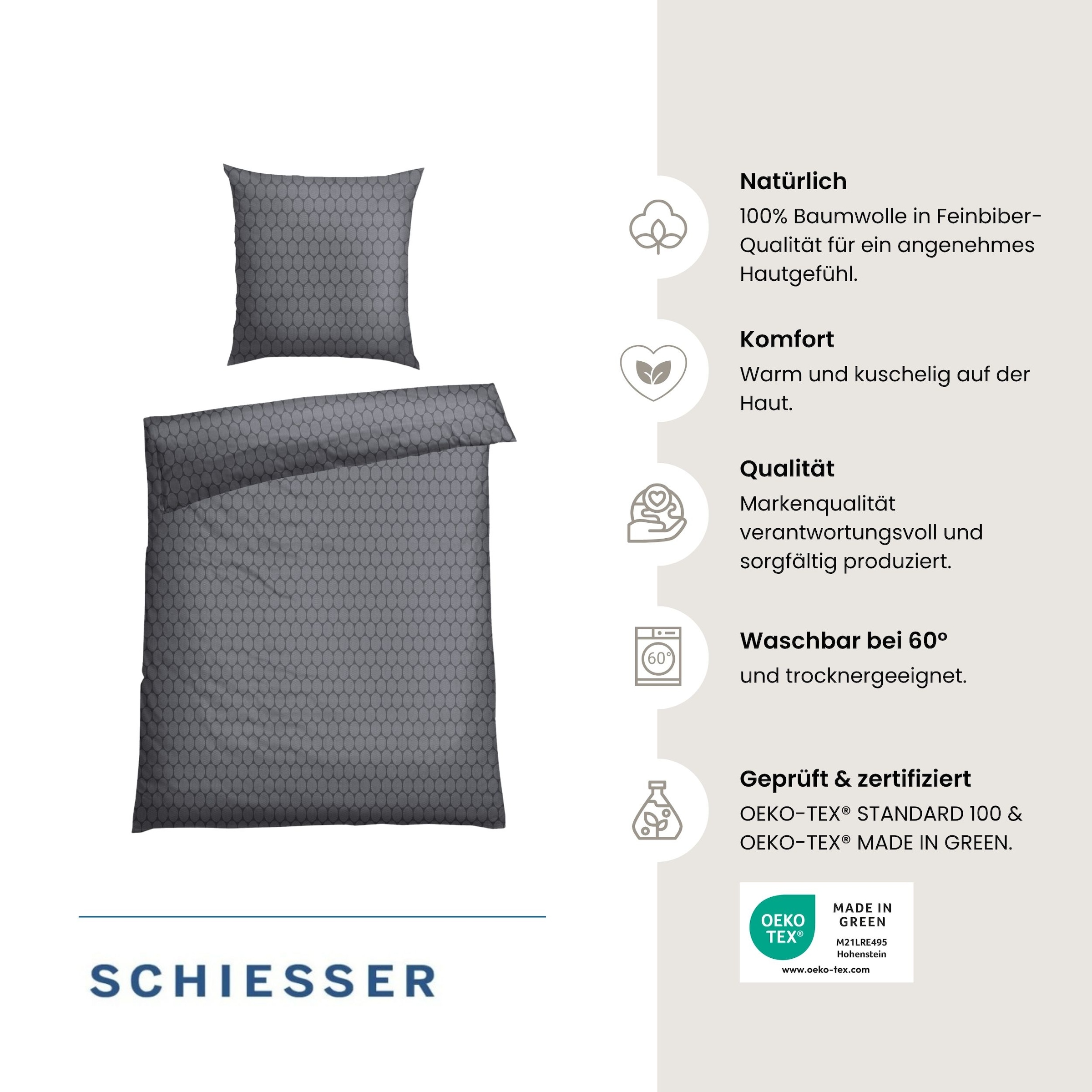 Schiesser Bettwäsche »Drops aus wärmender Feinbiber-Qualität mit dezentem Grafikprint« 2 Stk. OEKO-TEX® MADE IN GREEN