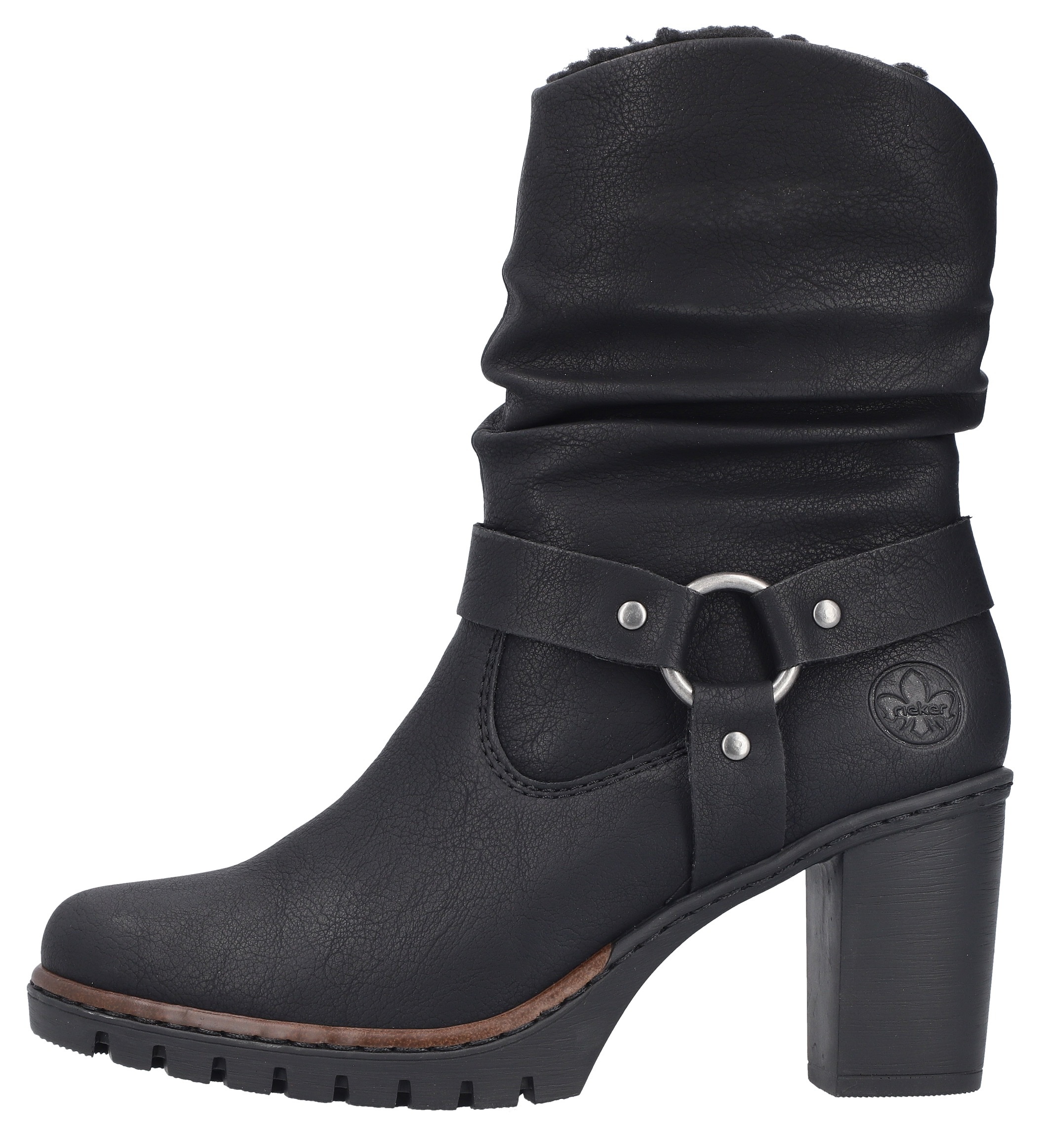 Rieker Westernstiefelette, Biker-Stiefelette, Blockabsatz, Warmfutter, mit gerafftem Schaft