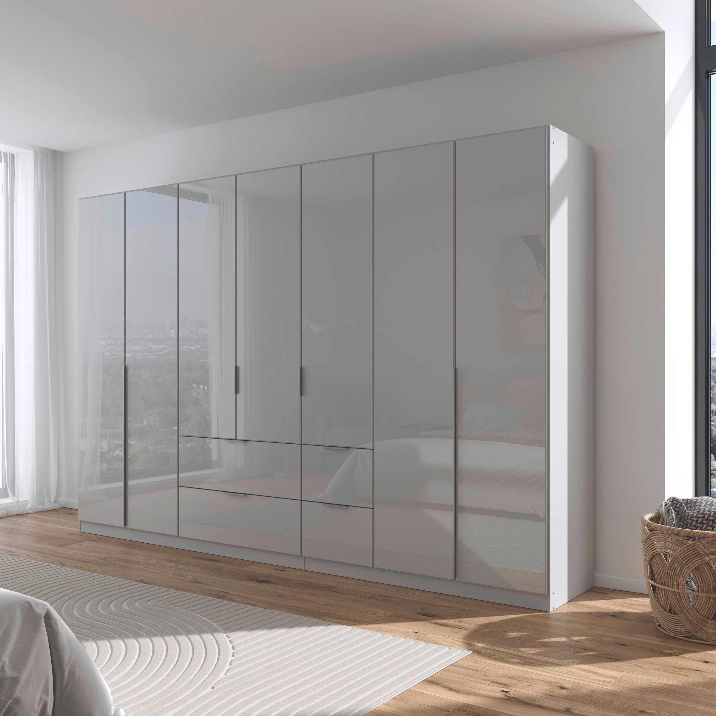 rauch Drehtürenschrank »Kleiderschrank Kleiderschränke Schrank Garderobe AGORDO mit Glasfront«, (in zwei Griff-Farben mit Glasfront), mit Außenschubkästen, in 6 Breiten und 2 Höhen MADE IN GERMANY