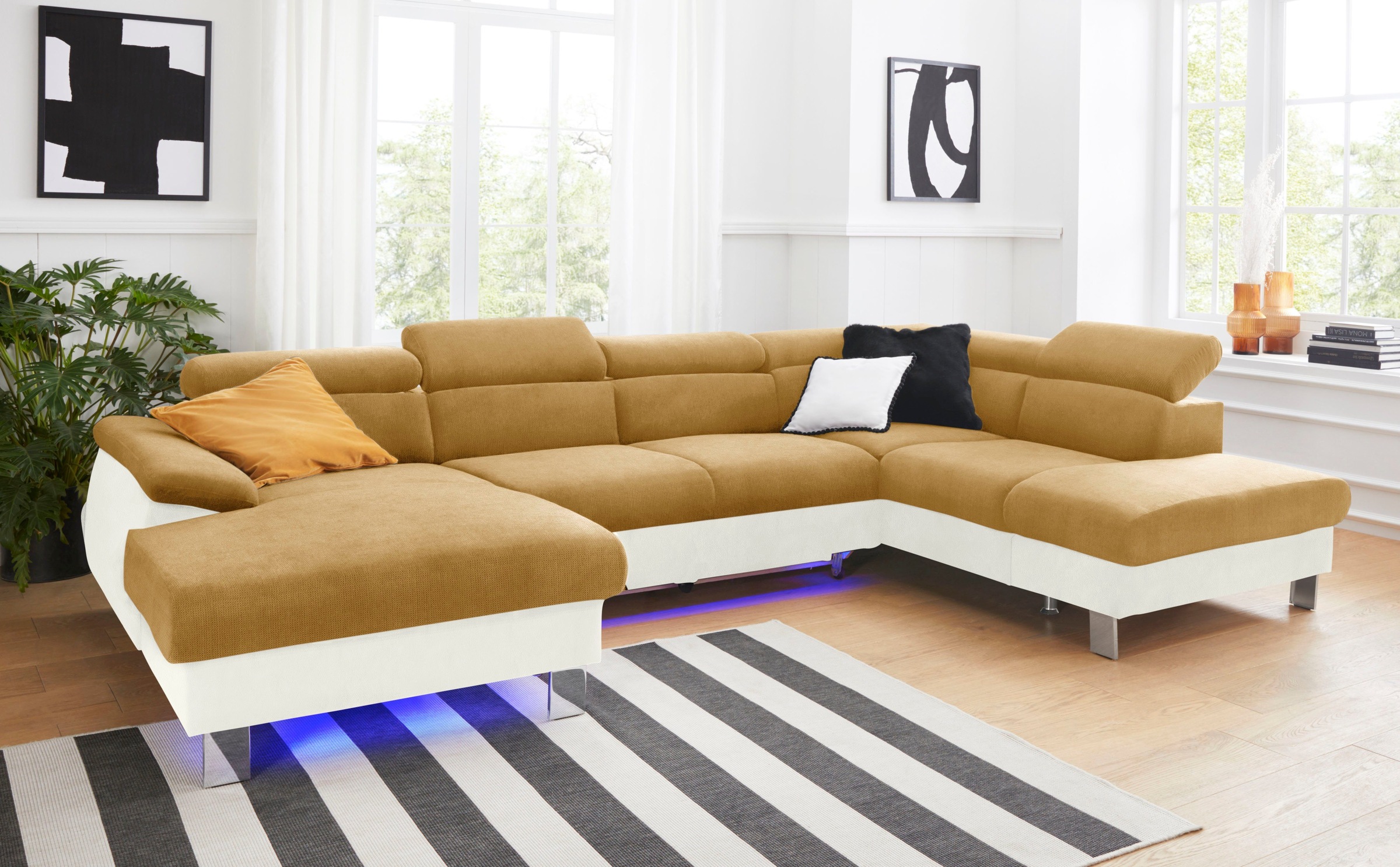 COTTA Polstergarnitur »Komaris U-Form«, (Set), Set bestehend aus: Wohnlandschaft mit Kopfteilverstellung & Hocker