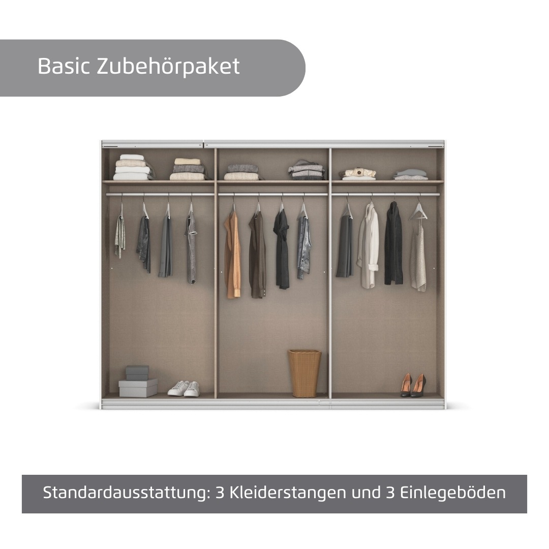 rauch Kleiderschrank »Schwebetürenschrank OTTO´s Choice Garderobe Schrank TOP ANGEBOT Avola«, (in 3 verschiedenen Ausstattungen BASIC/CLASSIC/PREMIUM inkl. Spiegel), mit eleganten Zierleisten in Chrom, Schwarz oder Weiß MADE IN GERMANY