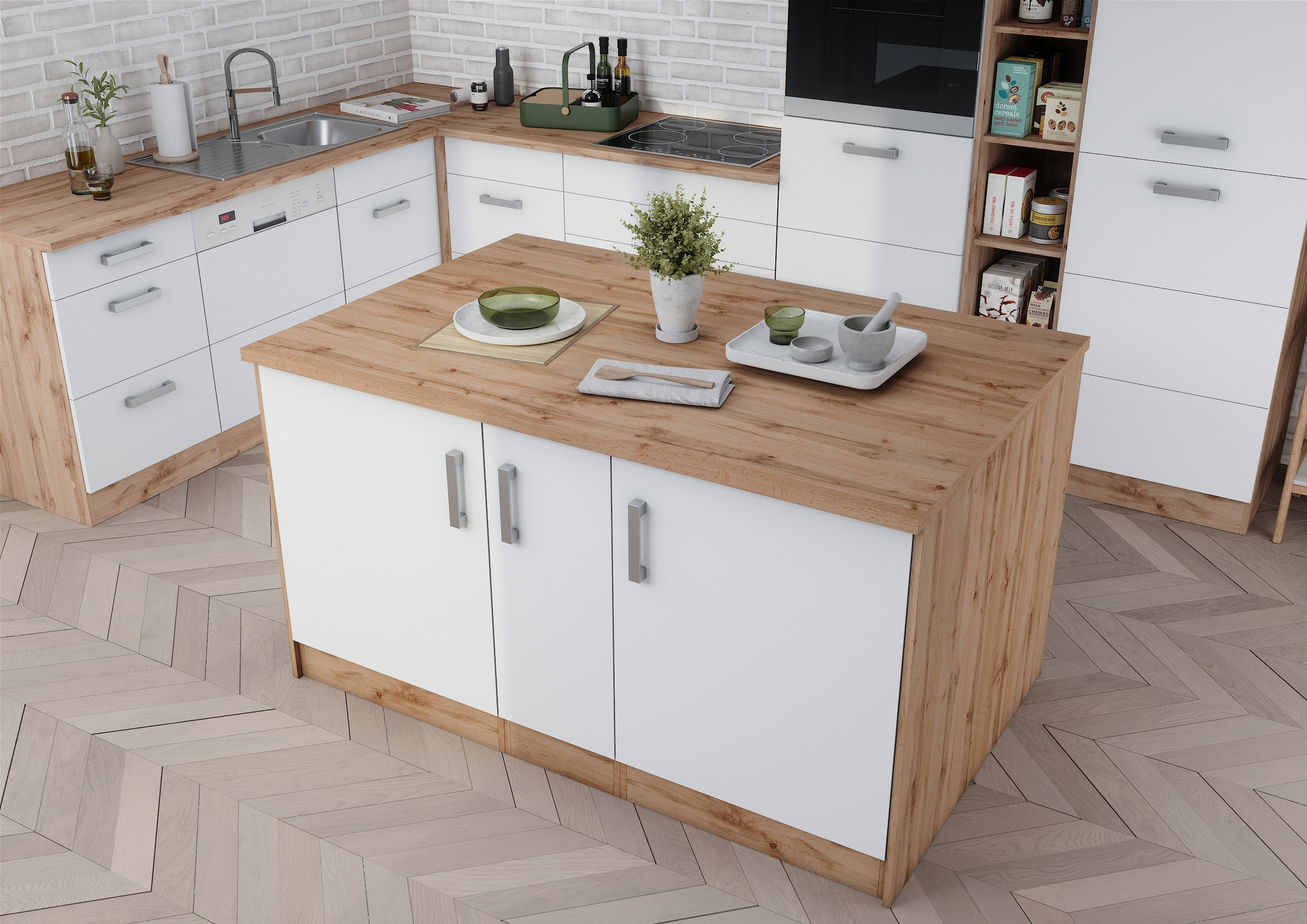 KOCHSTATION Kücheninsel »KS-Toronto«, Breite 153 cm, MDF-Fronten, Flaschenregal
