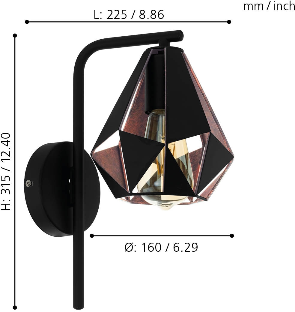 EGLO Wandleuchte »CARLTON 4 Wandlampe, IP20, Stahl, Wohnzimmerlampe, Bürolampe, Lampe« E27 Wandleuchte, L16 x H31,5 cm, schwarz, kupferfarben-antik,
1X60W exkl.