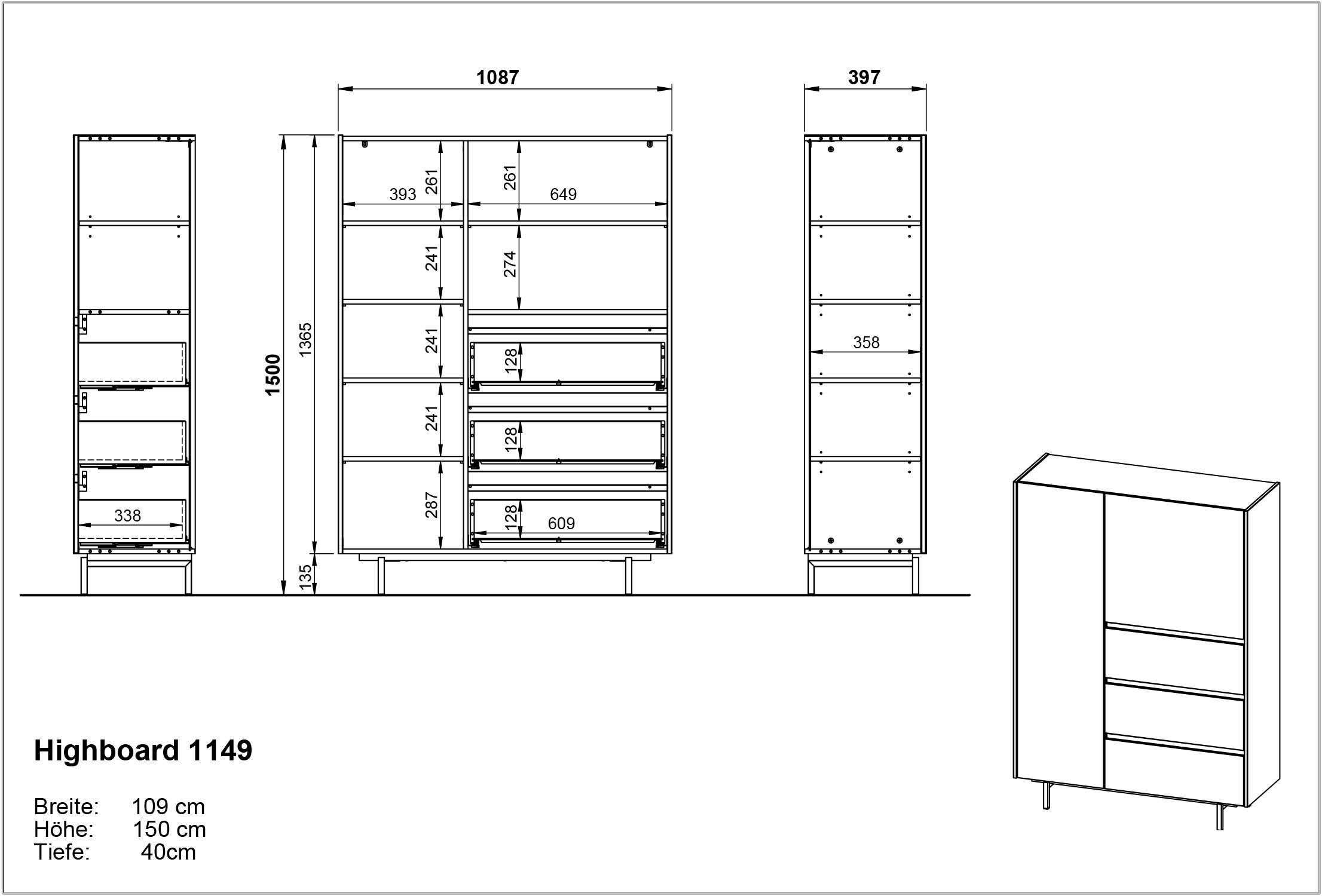 GERMANIA Wohnzimmer-Set »Cantoria«, (Set, 3 St.), mit Highboard, Wandboard, Lowboard, griffloses Design