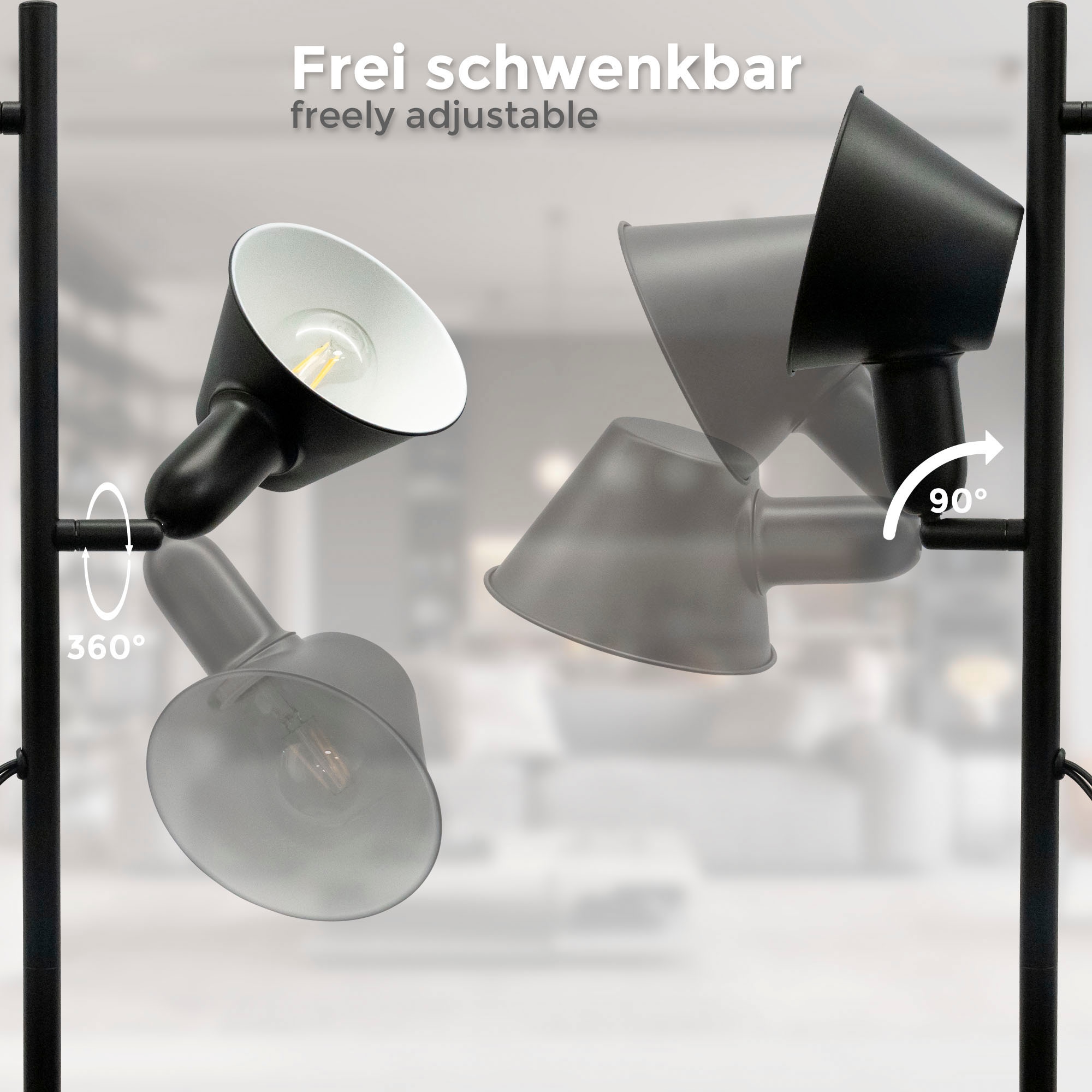 B.K.Licht Stehlampe »BK_ST1556 Online Doppel-Kippschalter«, OTTO Metall, 2x E27-Fassung, 142,5cm Shop im Schwarz, Design-Stehlampe, inkl. flammig-flammig, 2 H