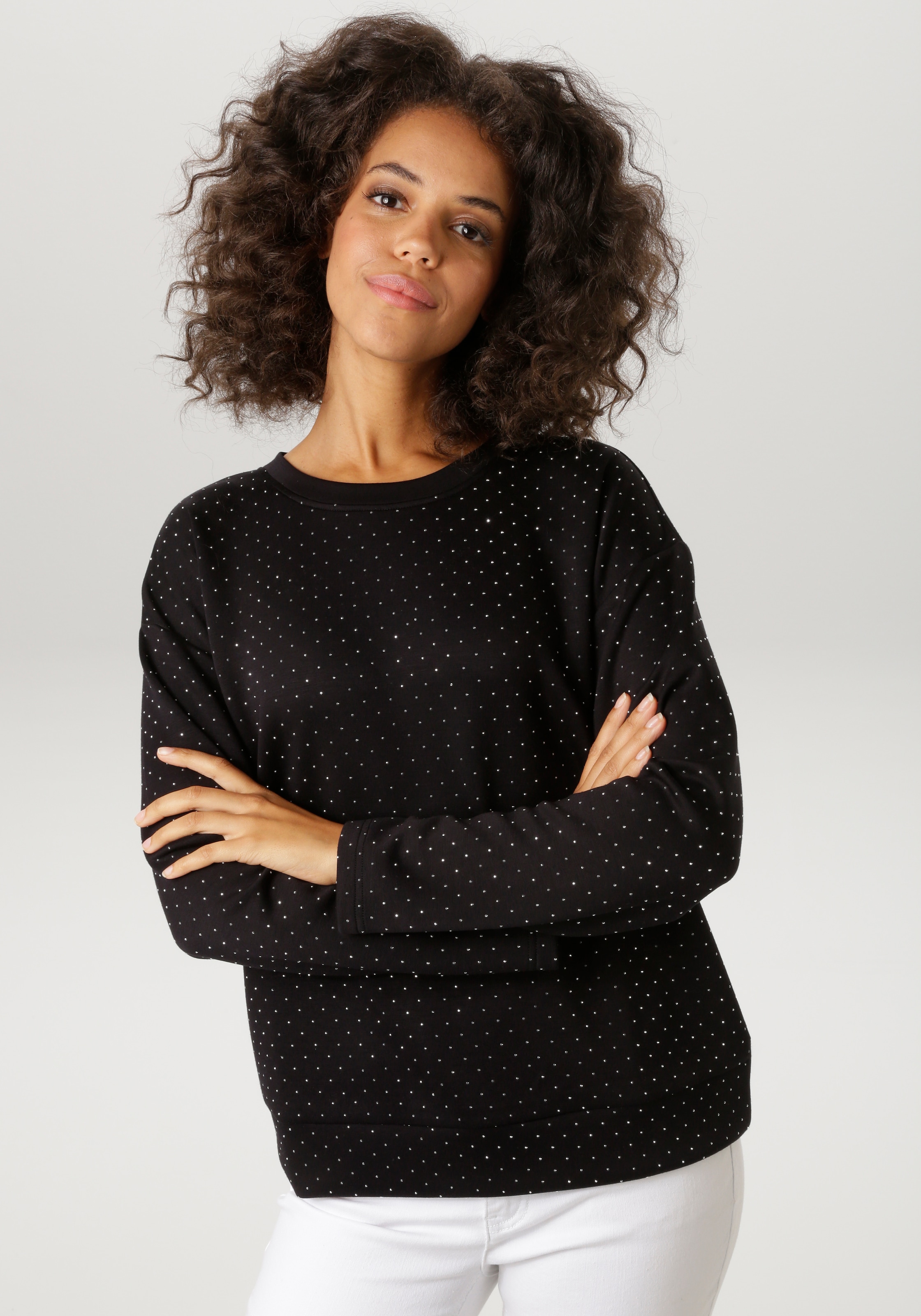 Aniston CASUAL Sweatshirt , allover mit kleinen Glitzersteinchen Verziert - NEUE KOLLEKTION
