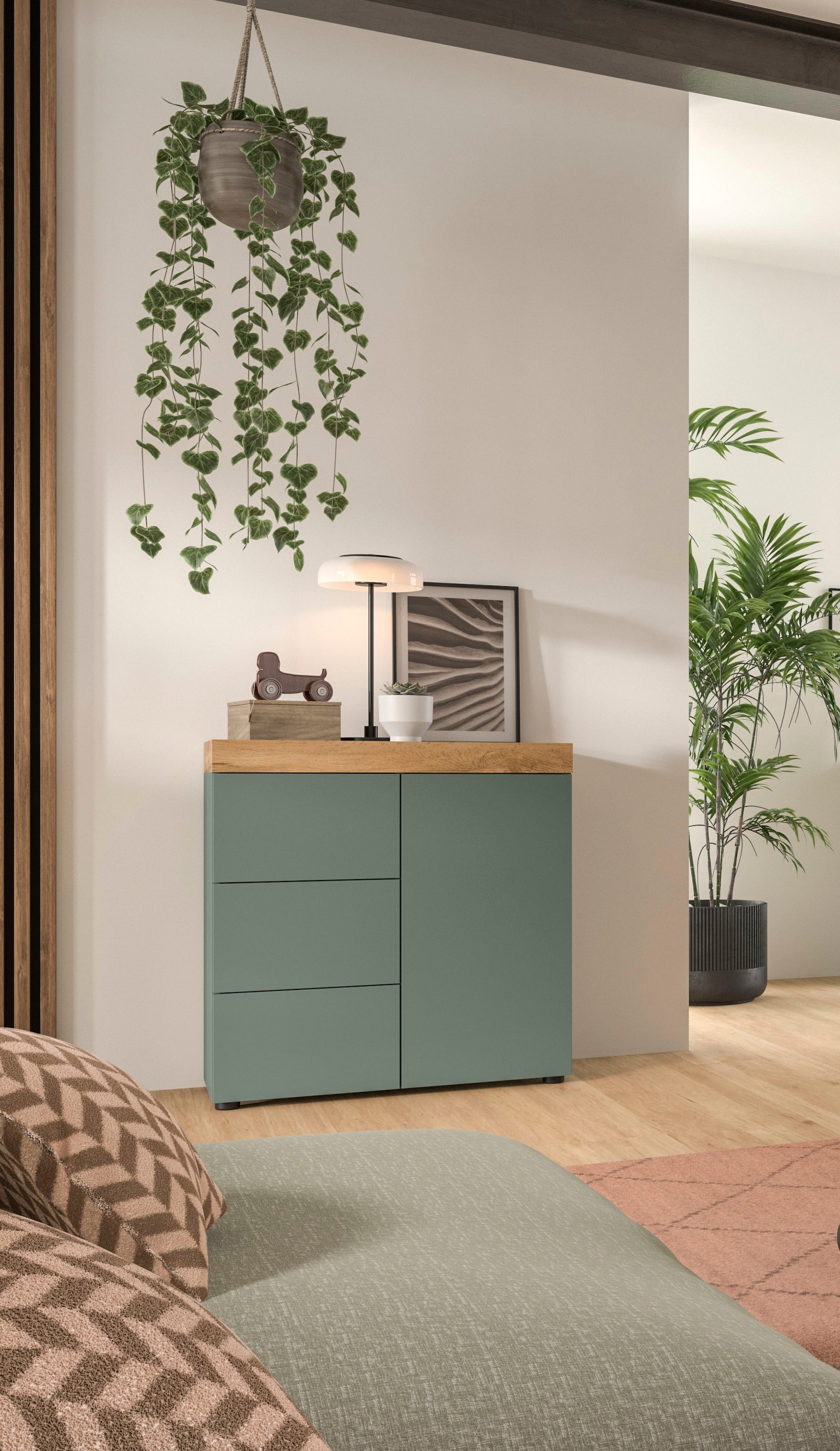 OTTO home Kommode »MAMBO, TOPSELLER!, Breite 77cm, 1 Tür, 3 Schubkästen, push-2-open« 2 farbige Ausführung, in verschiedenen Farben erhältlich, 1 Stk. tlg. Kommode, Anrichte, Wohnzimmer, Schlafzimmer