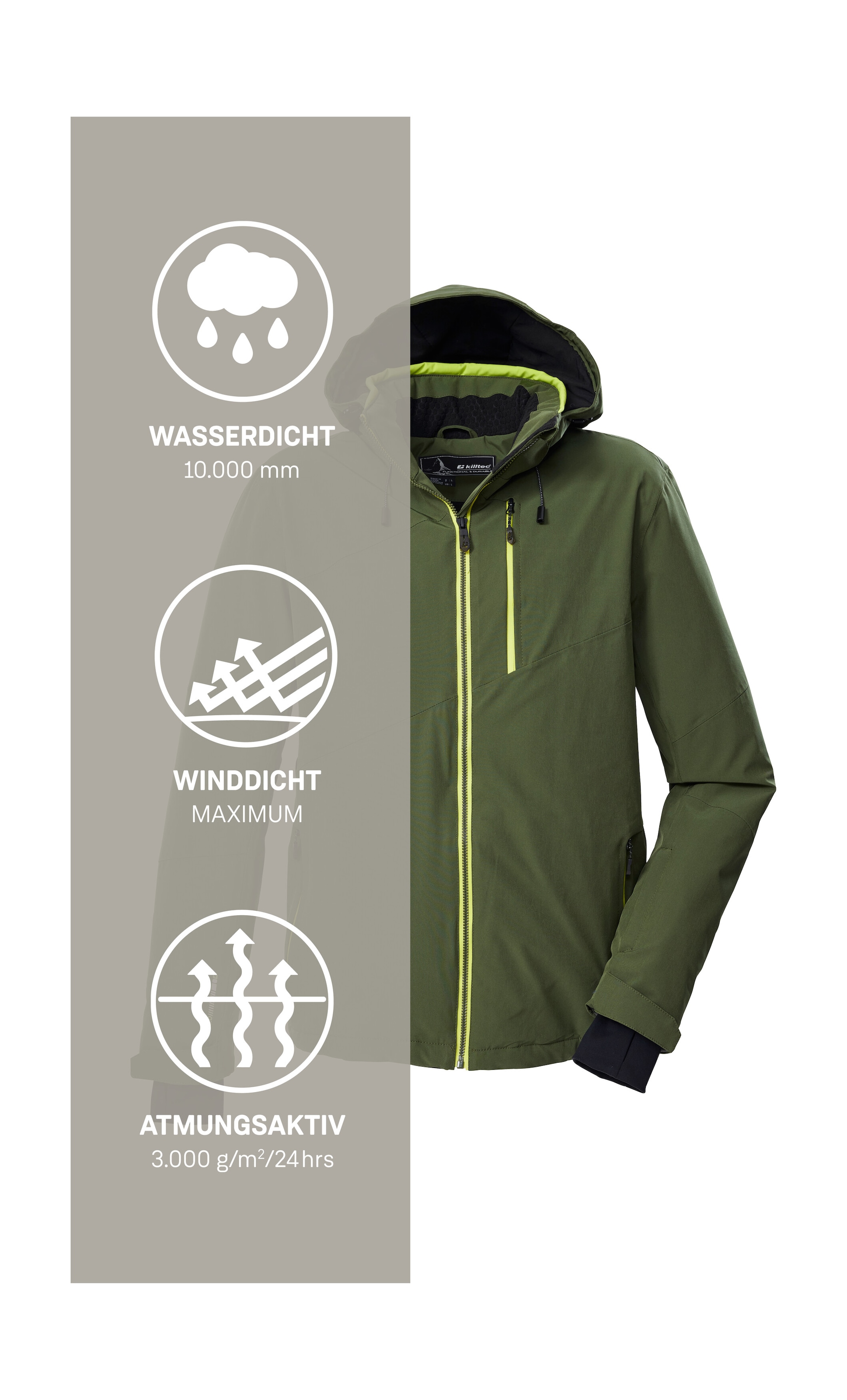 Killtec Skijacke »KSW 24 MN SKI JCKT«, Atmungsaktive, wasser- u. winddichte Funktionsjacke, abnehmbare Kapuze