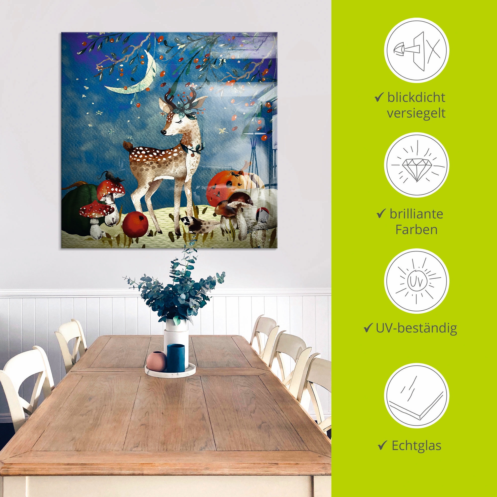 Artland Glasbild »Das müde Reh«, Tiere, (1 St.), in verschiedenen Größen