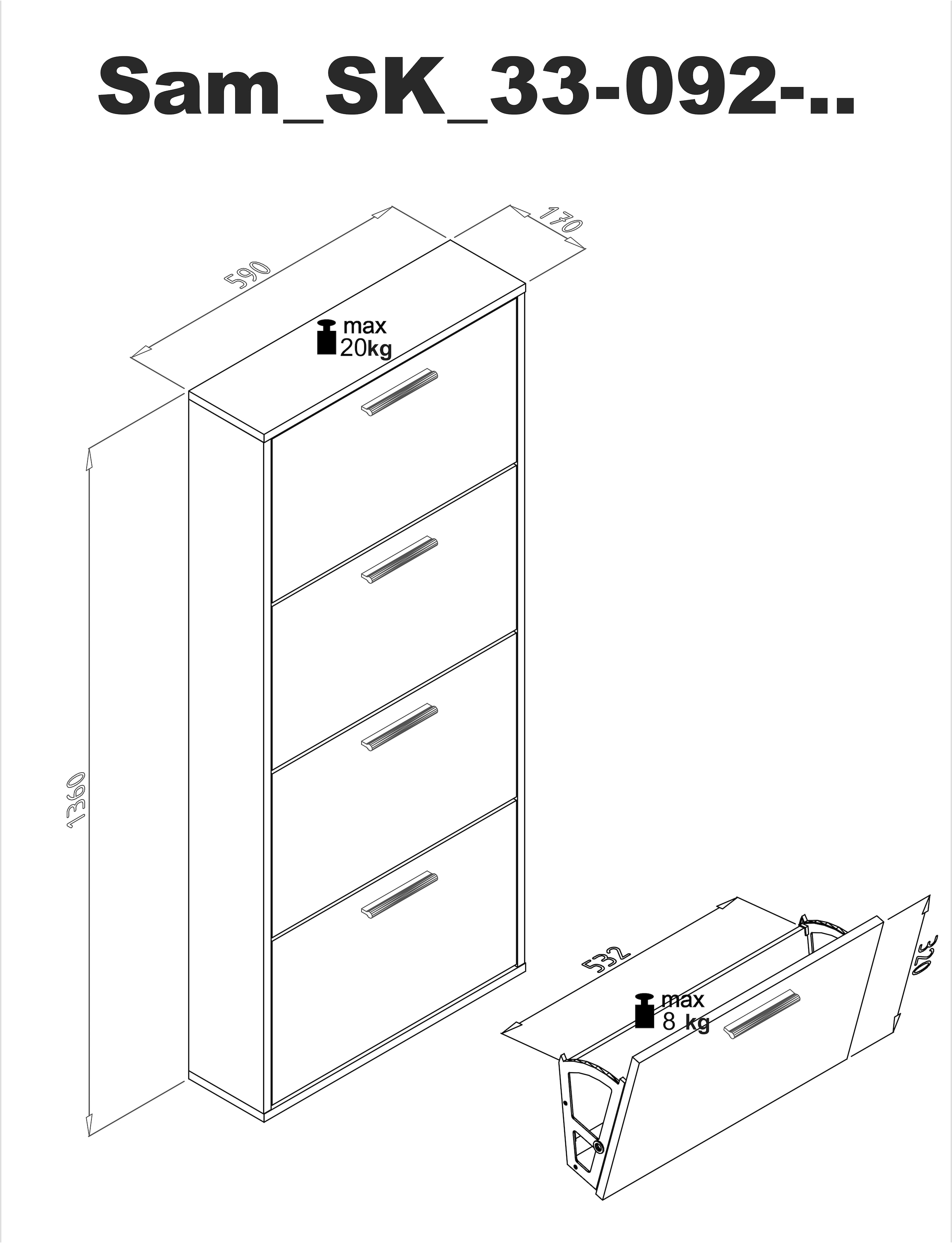 HBZ Schuhkipper »Sam Schuhkipper, Schuhschrank BxHxT 59x136x17 cm«, (1 St.), mit 4 Klappen