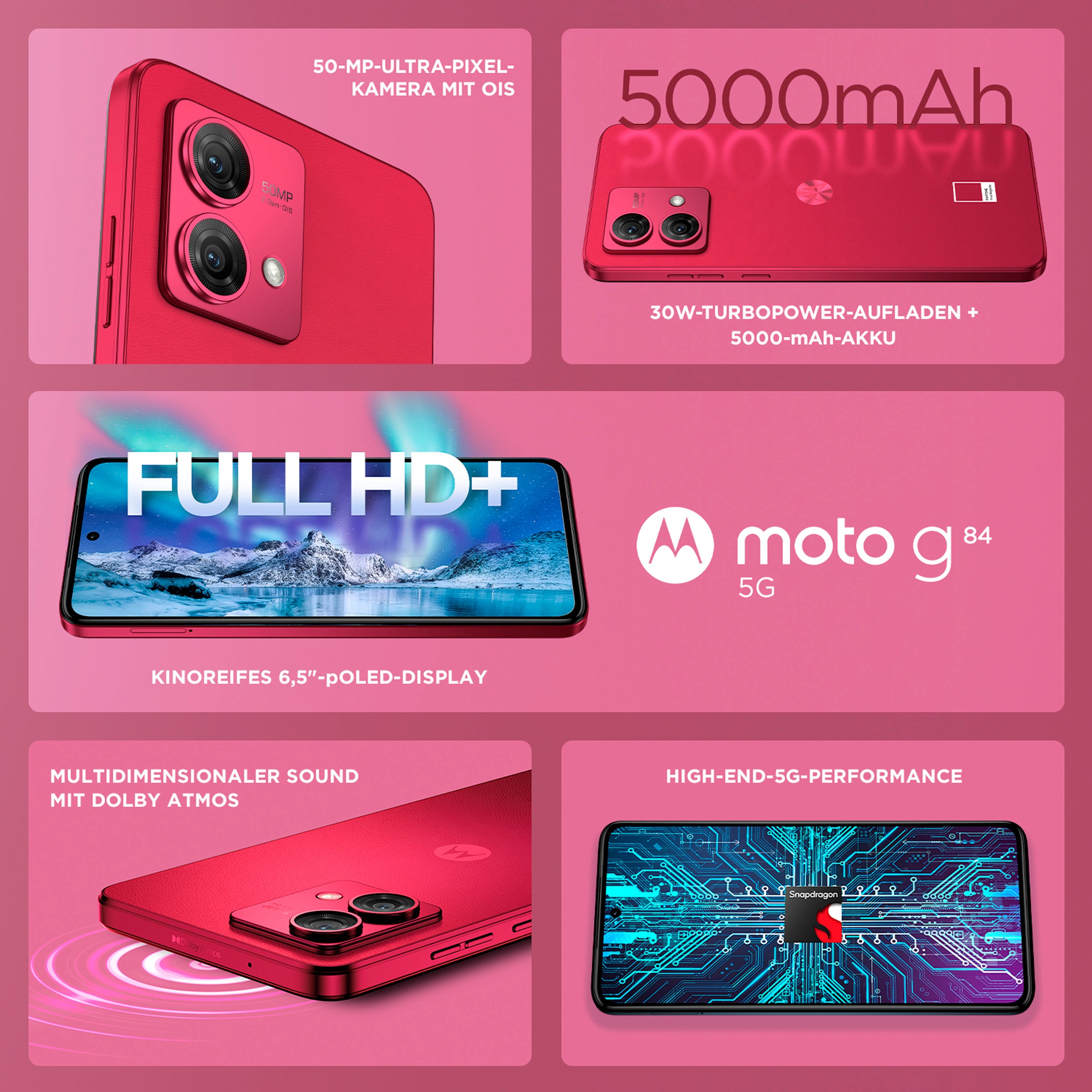 Motorola Smartphone »moto g84 5G«, Viva Magenta, 256 GB Speicherplatz