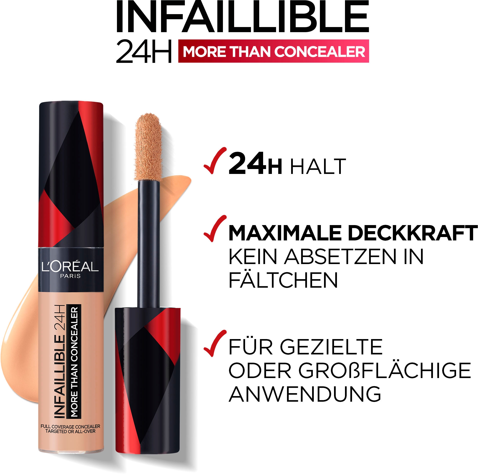 L'ORÉAL PARIS Concealer »INFAILLIBLE 24h MORE THAN CONCEALER« hohe Deckkraft, Alleskönner: Abdecken, Auffrischen, Konturieren