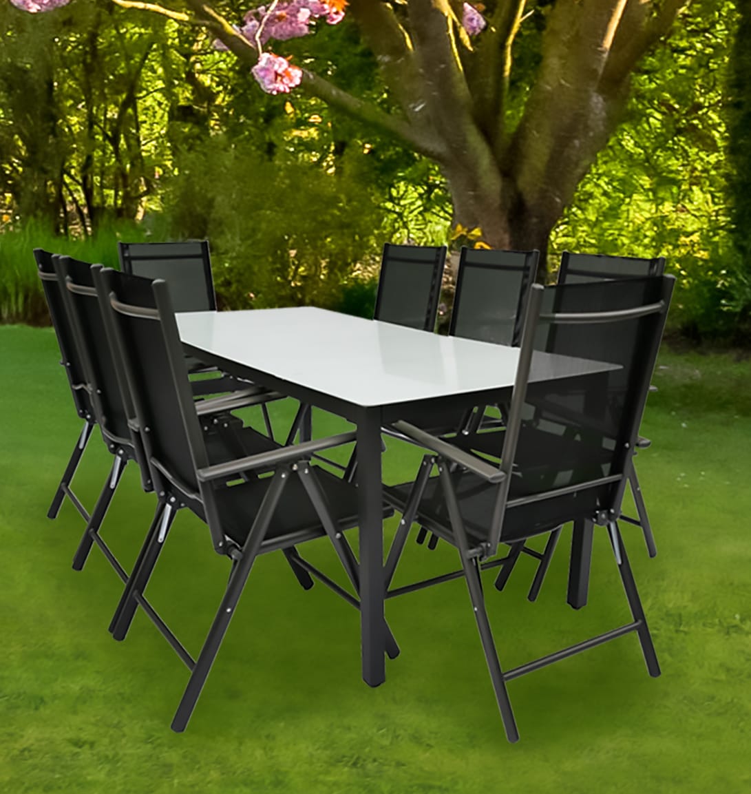 VCM Garten-Essgruppe »VCM 9-tlg Gartenmöbel Set | Sitzgruppe Essgruppe | 1xTisch, 8x Stühle | Tisch Maße ca. H. 76 x B. 190 x T. 80 cm | Garten Set ¿ Stühle 190 MA«, (9 tlg., MA)