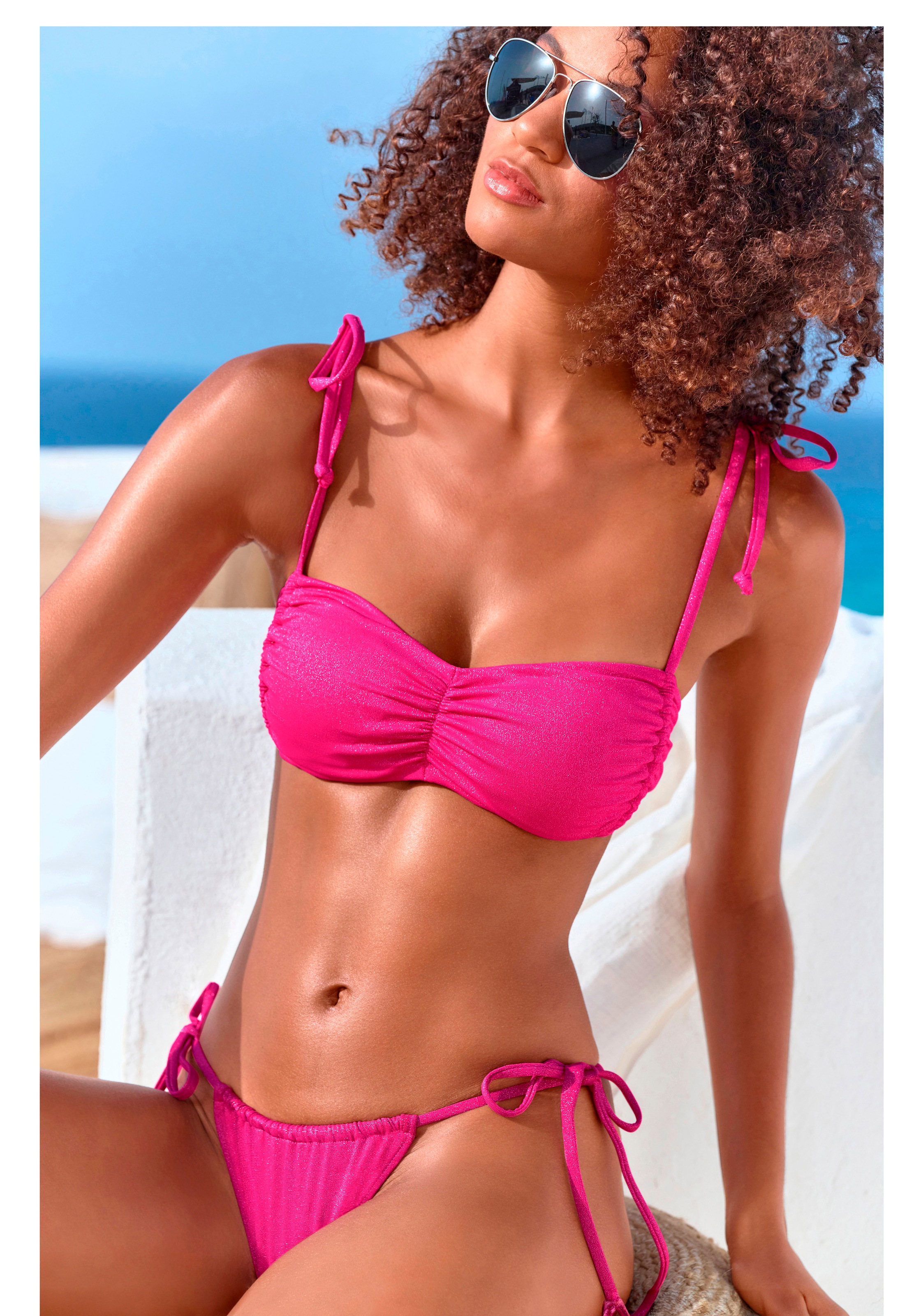 Lascana Damen Bikini-Hose »Glitter« in knapper Form in pink, Größe 32