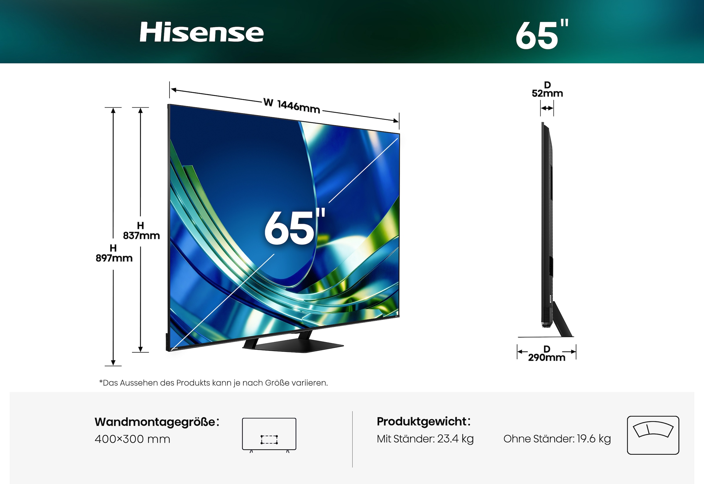 Hisense Mini-LED-Fernseher »65U7DS PRO« 164 cm/65 ″ Smart-TV