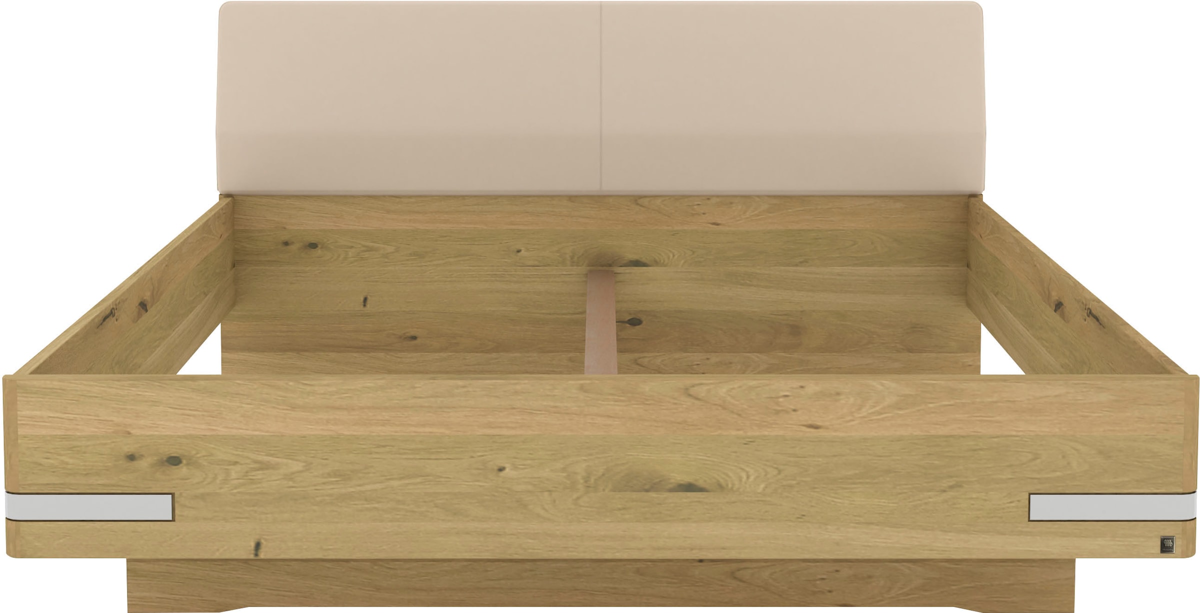 Musterring Holzbett »Savona, Bettgestell, Bettrahmen, teilmassiv Bianco-Eiche« Belastbarkeit 220 Kg, 4-fache Liegehöhenverstellung, MADE IN GERMANY,  Kopfteil Kunstleder Champagner, Details in Chrom, verschiedene Größen