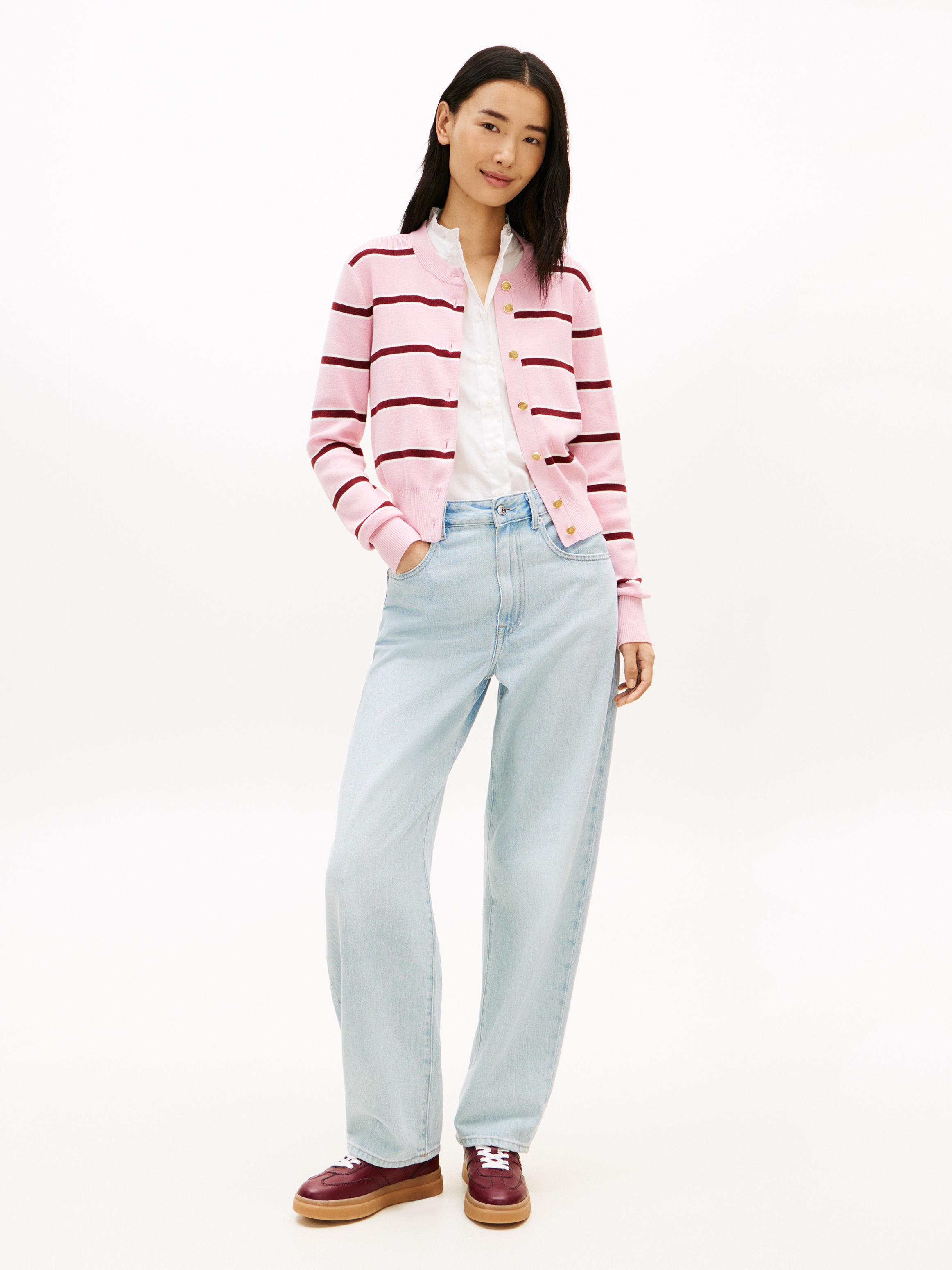 Tommy Hilfiger Strickjacke »CO FULL NEEDLE C-NK CARDI« mit Logo-Stickerei