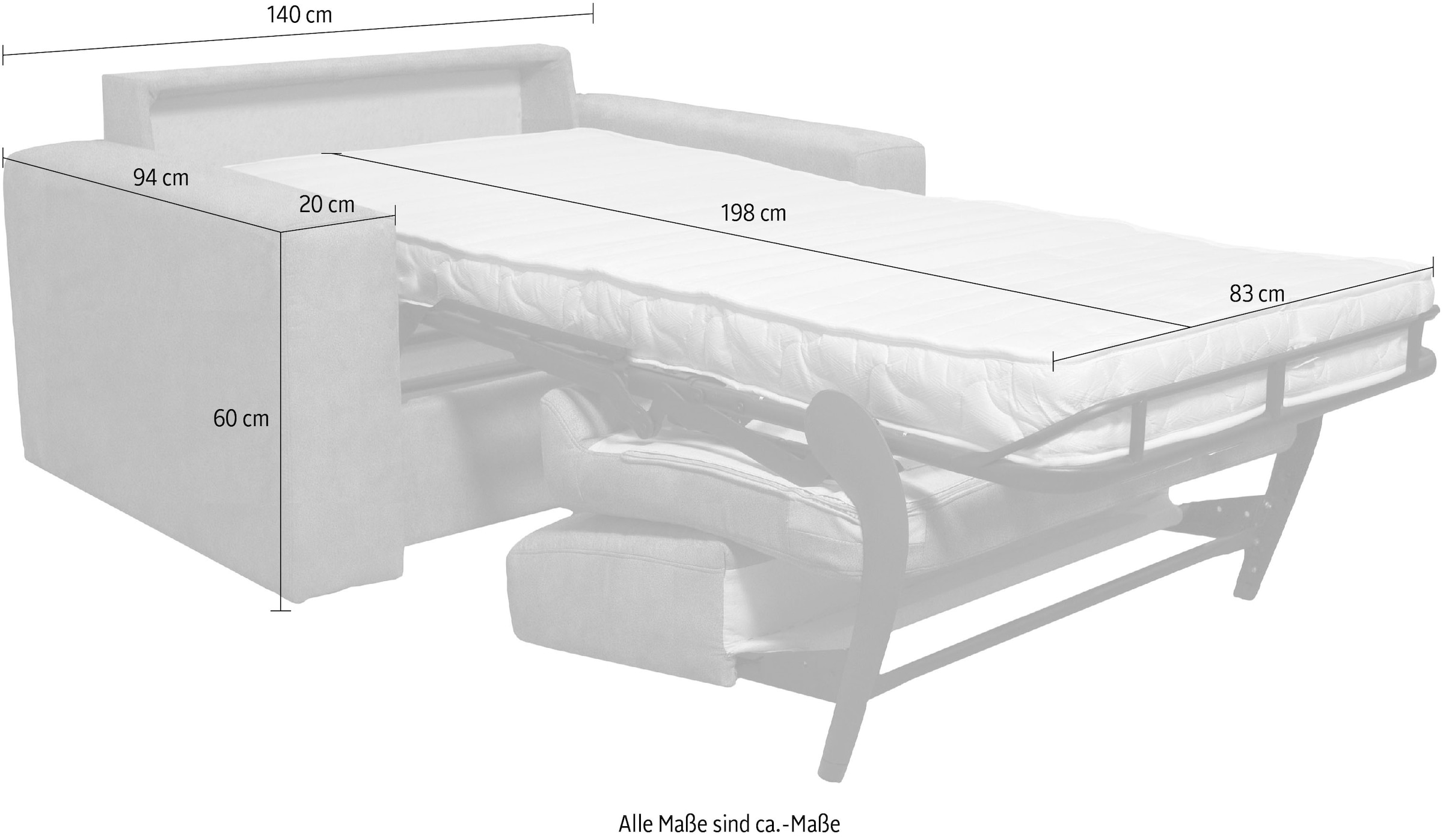 Home affaire Sessel »Roma Matratzenhöhe 140cm« Dauerschlaffunktion, mit Unterfederung, Liegemaße ca 83x198 cm
