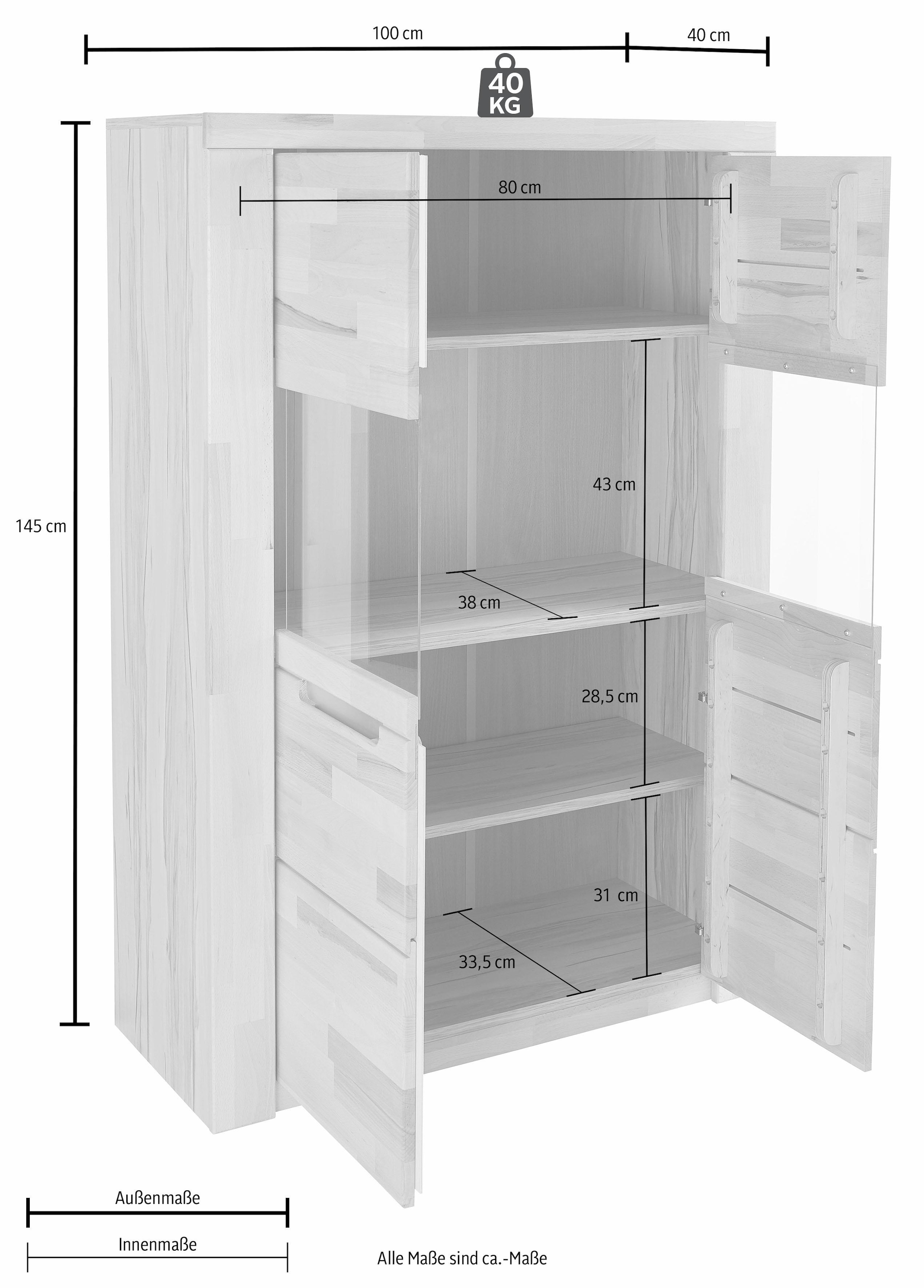 Home affaire Highboard »Kolding«, Breite 100 cm mit 2 Glastüren