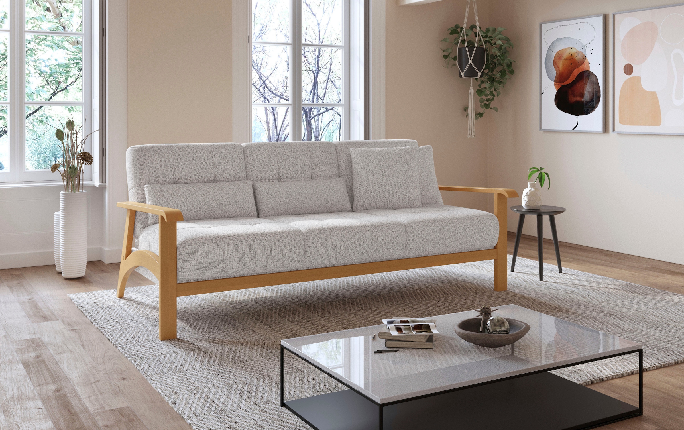 sit&more 3-Sitzer »Billund«, Armlehnen aus eichefarbigem Buchenholz, verschiedene Bezüge und Farben