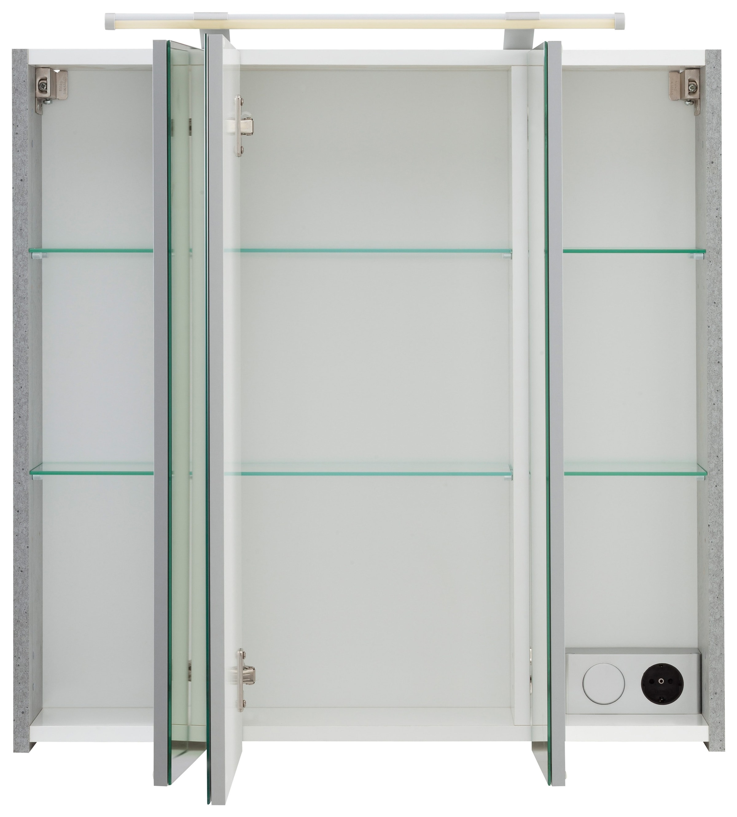 Schildmeyer Spiegelschrank »Dorina, mit höhenverstellbaren Glasböden made in Germany«, Breite 70 cm, 3-türig, LED-Beleuchtung, Schalter-/Steckdosenbox