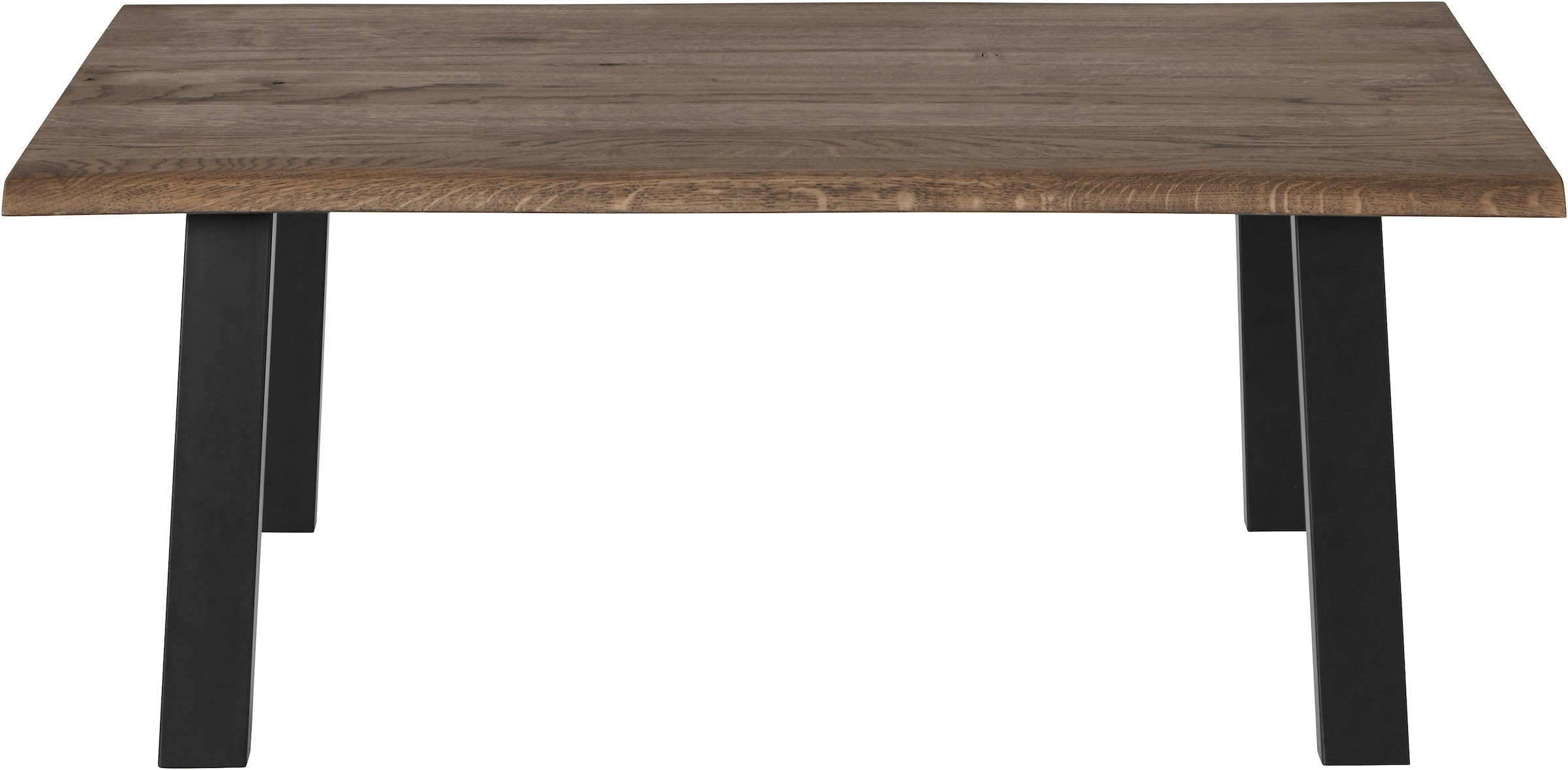 OTTO products Couchtisch »Lennard«, aus geölter Wildeiche, rechteckige Tischplatte, mit Metallbeinen