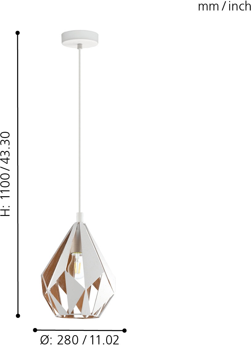 EGLO Hängeleuchte »CARLTON 1 Hängelampe, E27, Vintage, Stahl, Wohnzimmerlampe, Lampe«, 1 flammig, Leuchtmittel E27 | ohne Leuchtmittel, Hängeleuchte, Esstischlampe, H110 x Ø20,50 cm, weiß, gold,
1X60W exkl.