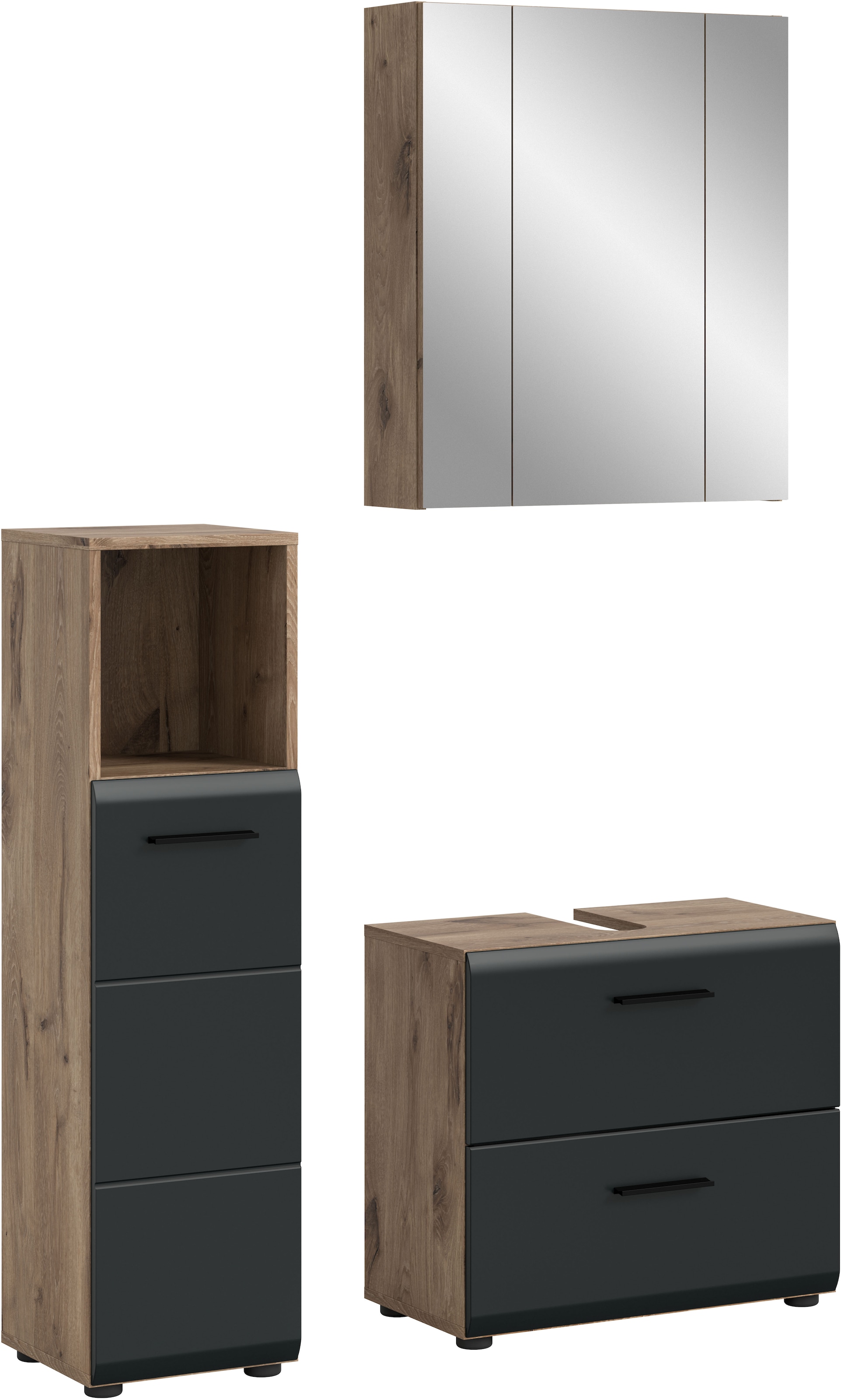 welltime Badmöbel-Set »FLORENZ,  3-teilige Badkombination, hochwertige MDF-Front« best. aus: Midischrank hoch, Waschbeckenunterschrank, Spiegelschrank, 