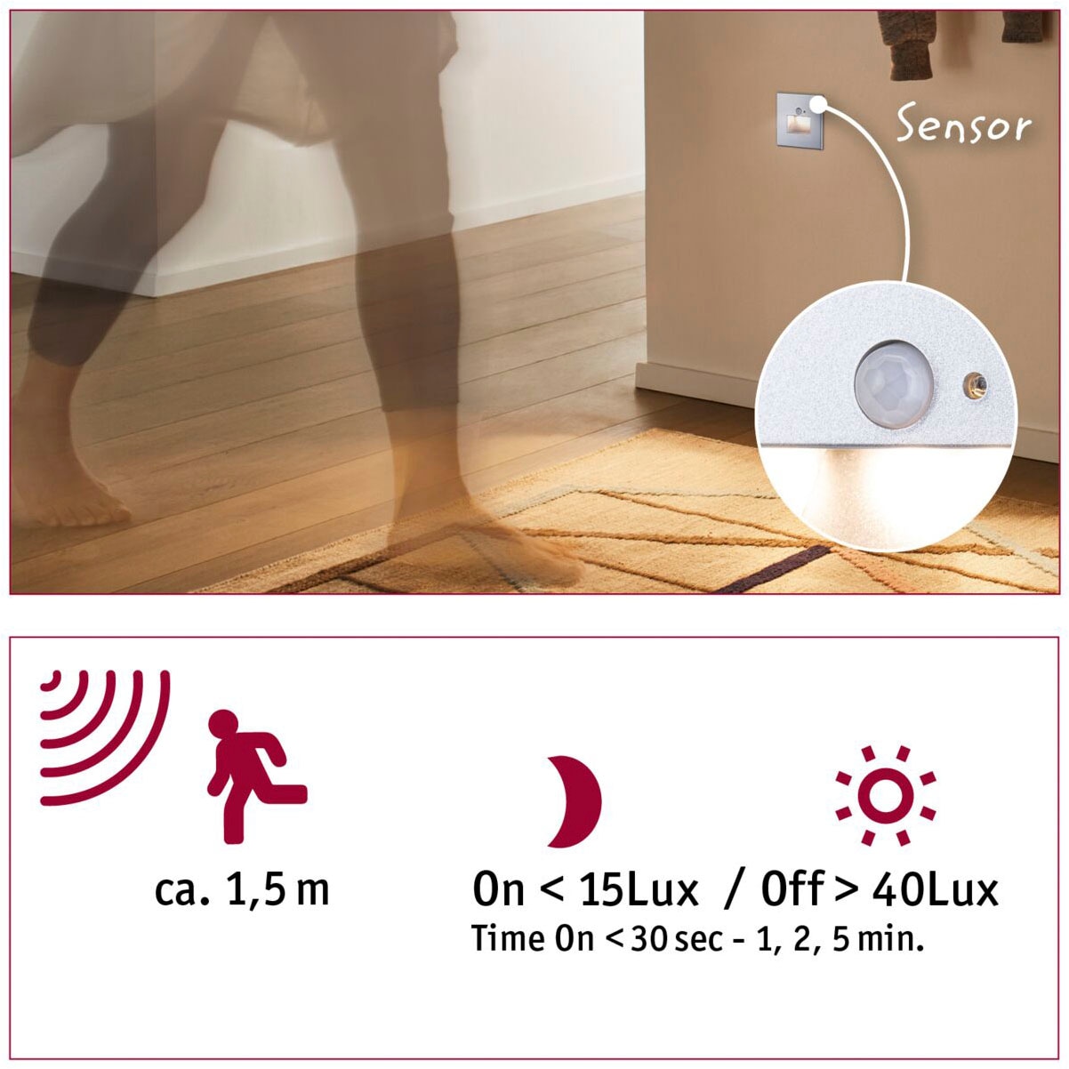 Paulmann LED Einbauleuchte »LED Wandeinbauleuchte Edge Quadro 1,2W 25lm 230V 2700K« 1 Stk. Warmweiß Bewegungsmelder
