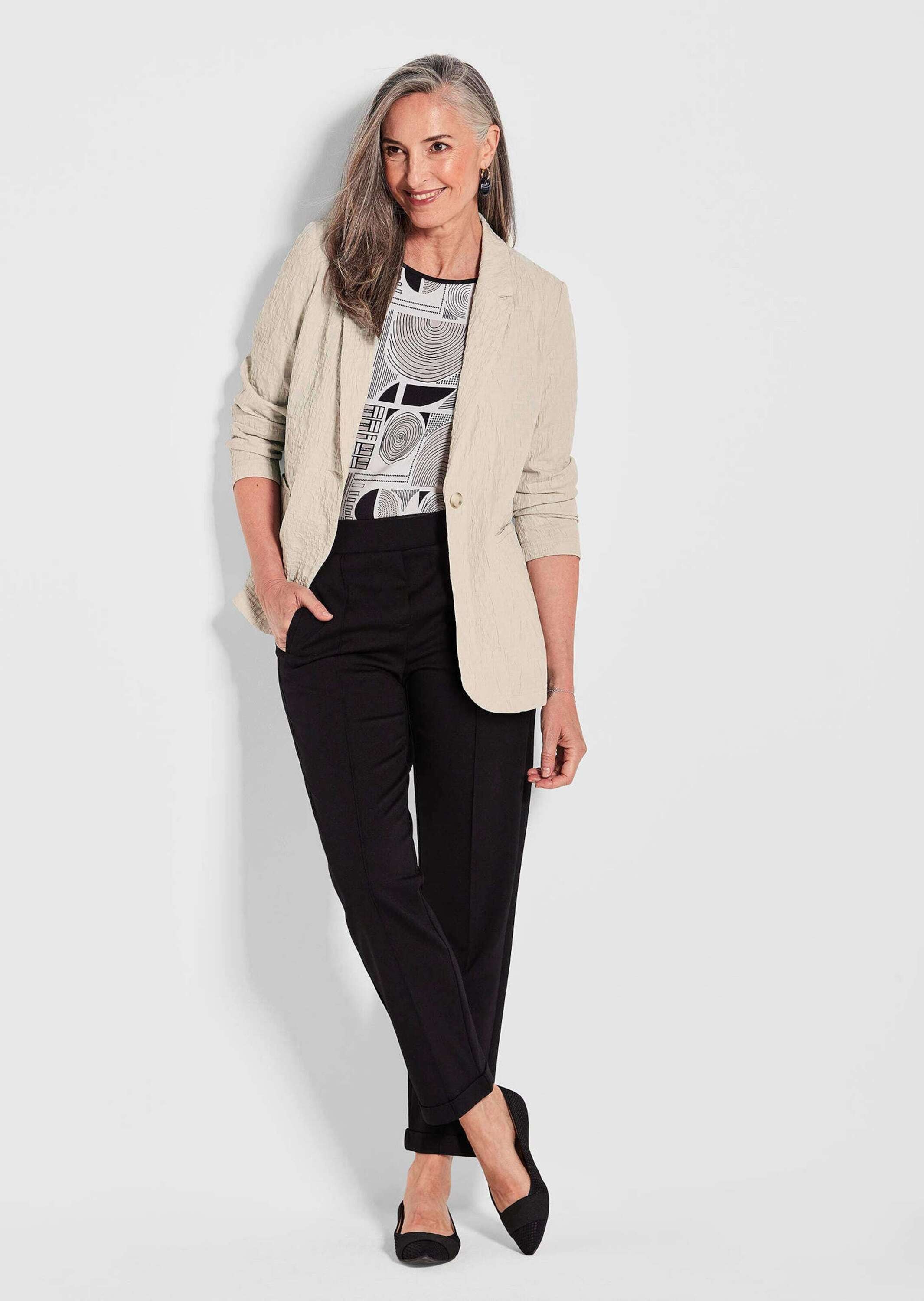 GOLDNER Jackenblazer »Kurzgröße Taillierter Stretchblazer mit Revers« Paspeltaschen