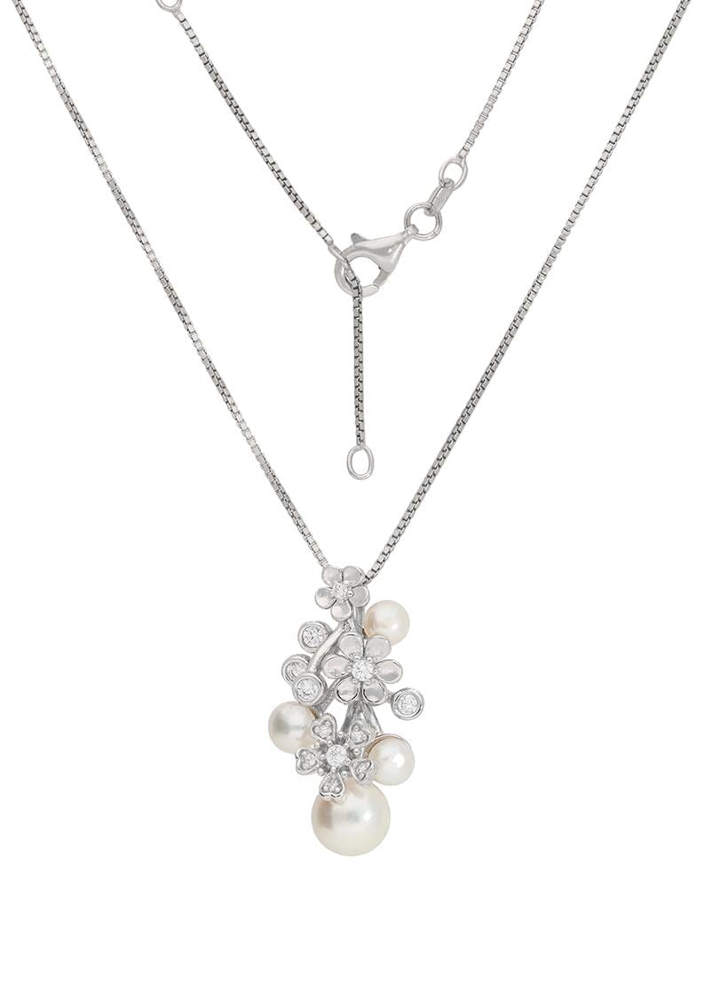 Firetti Kette mit Anhänger »Schmuck Geschenk, rhodiniert, Blüten, Venezianerkettengliederung«, mit Zirkonia und Süßwasserzuchtperlen