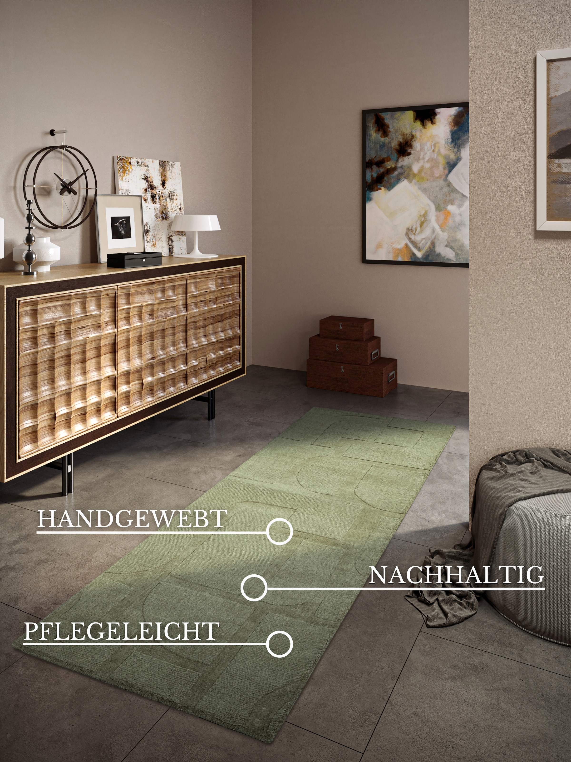 Villeroy & Boch Wollteppich »Alexis«, rechteckig, 10 mm Höhe, Handgewebt, Wolle, Natur, Wohnzimmer, Geometrie, Boho, Design