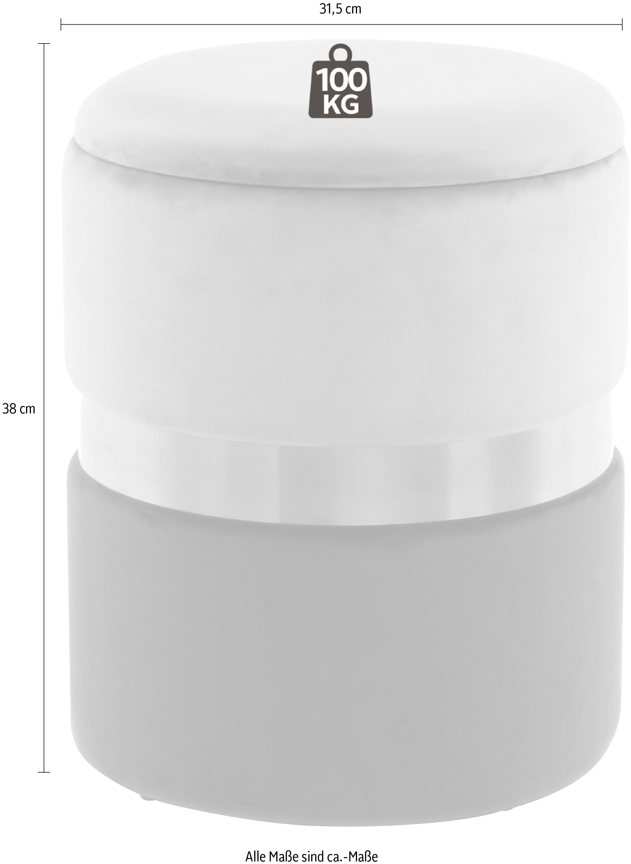 Kayoom Stauraumhocker »Hocker Zora 125 2er-Set, samtweicher Stoffbezug,runde elegante Form« Set, 2 Stk. tlg. edles Design mit Metallring, gepolstert, mit Stauraum