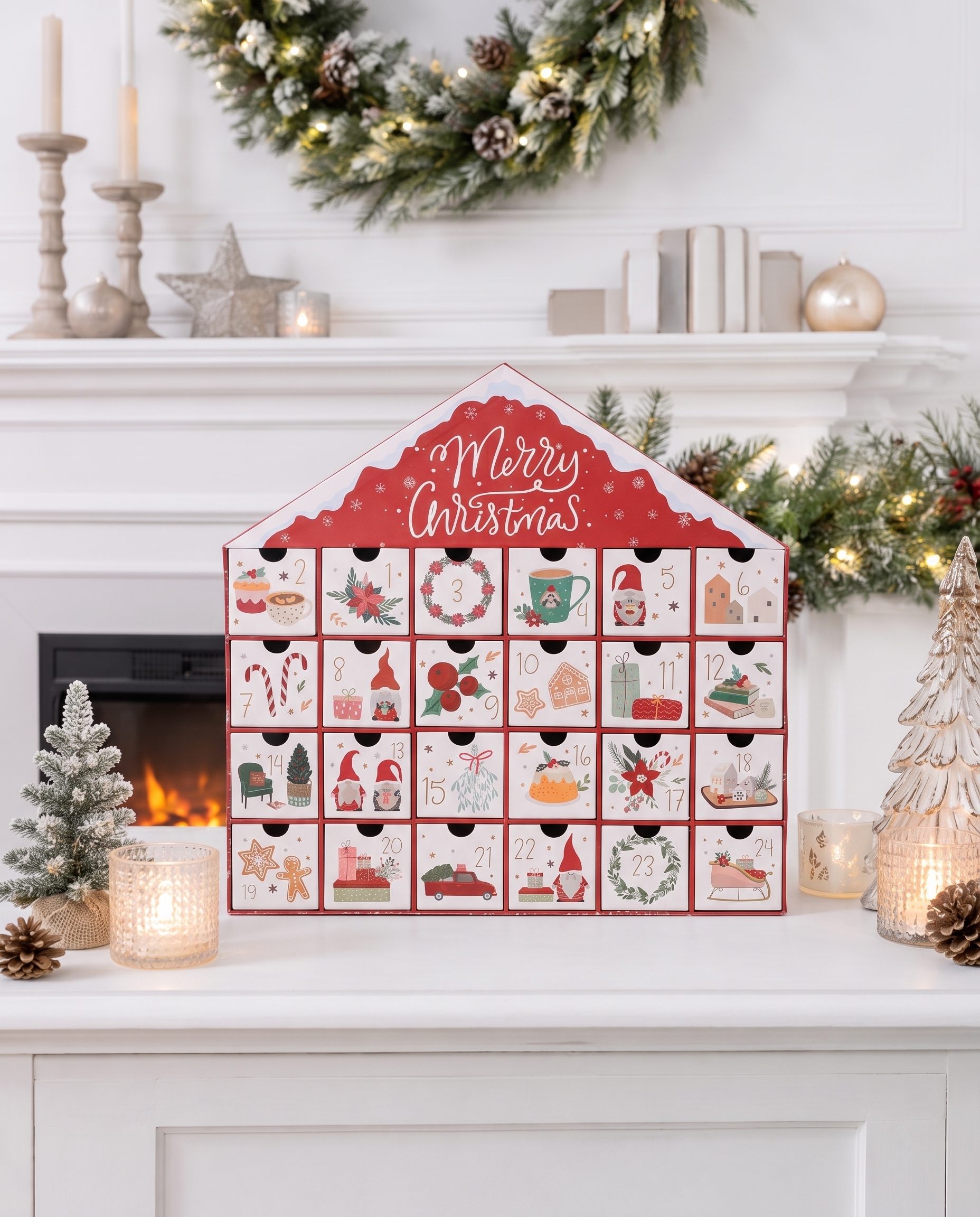 OTTO home Adventskalender »Haus mit weihnachtlichen Motiven auf den Schubladen« Es liegt keine Altersempfehlung vor unbefüllt, ca.40x40cm,