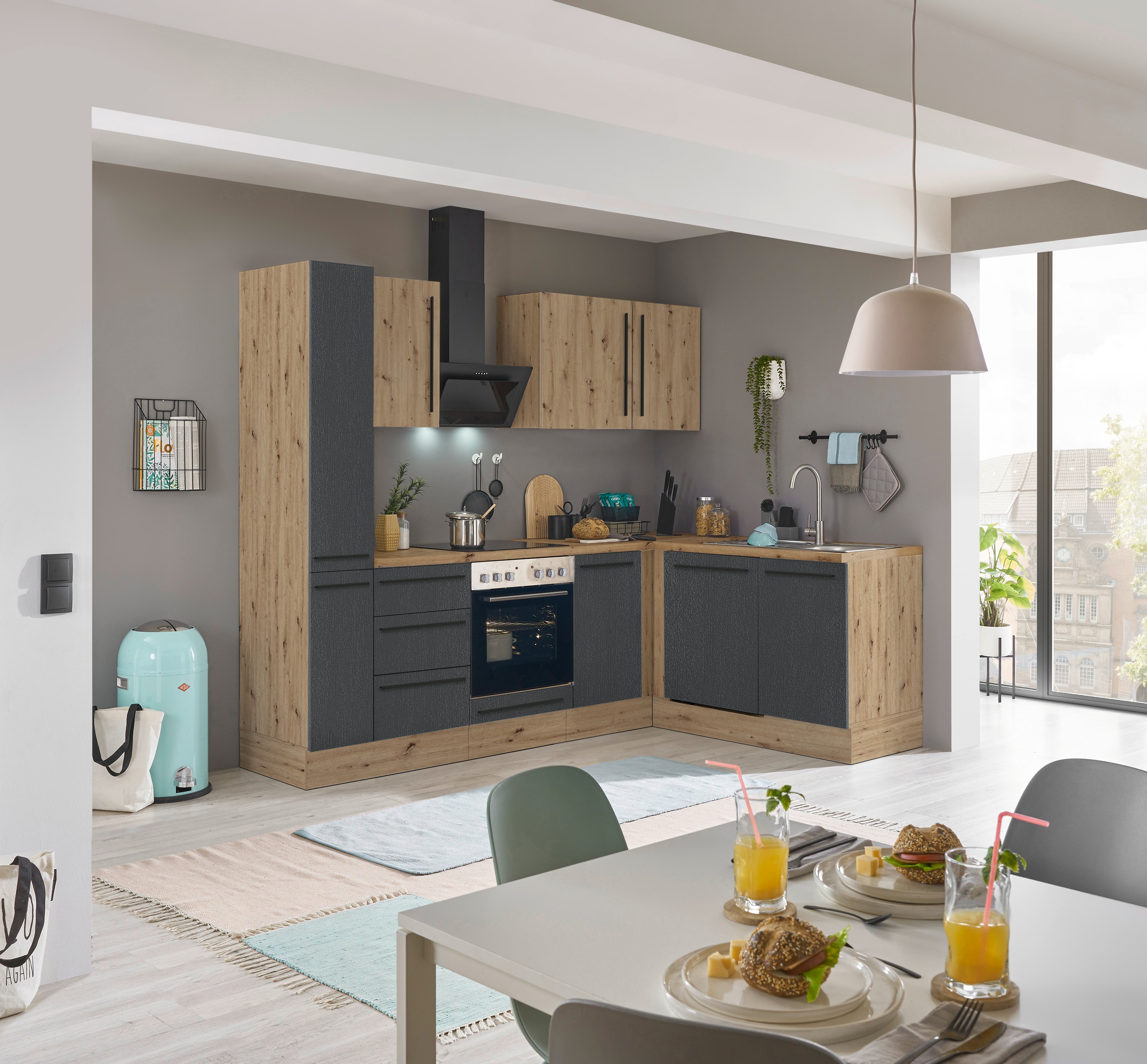 KOCHSTATION Winkelküche »Florida, Stellbreite 250x165 cm«, wahlweise mit E-Geräten, mit Softclose für Türen und Schubkästen