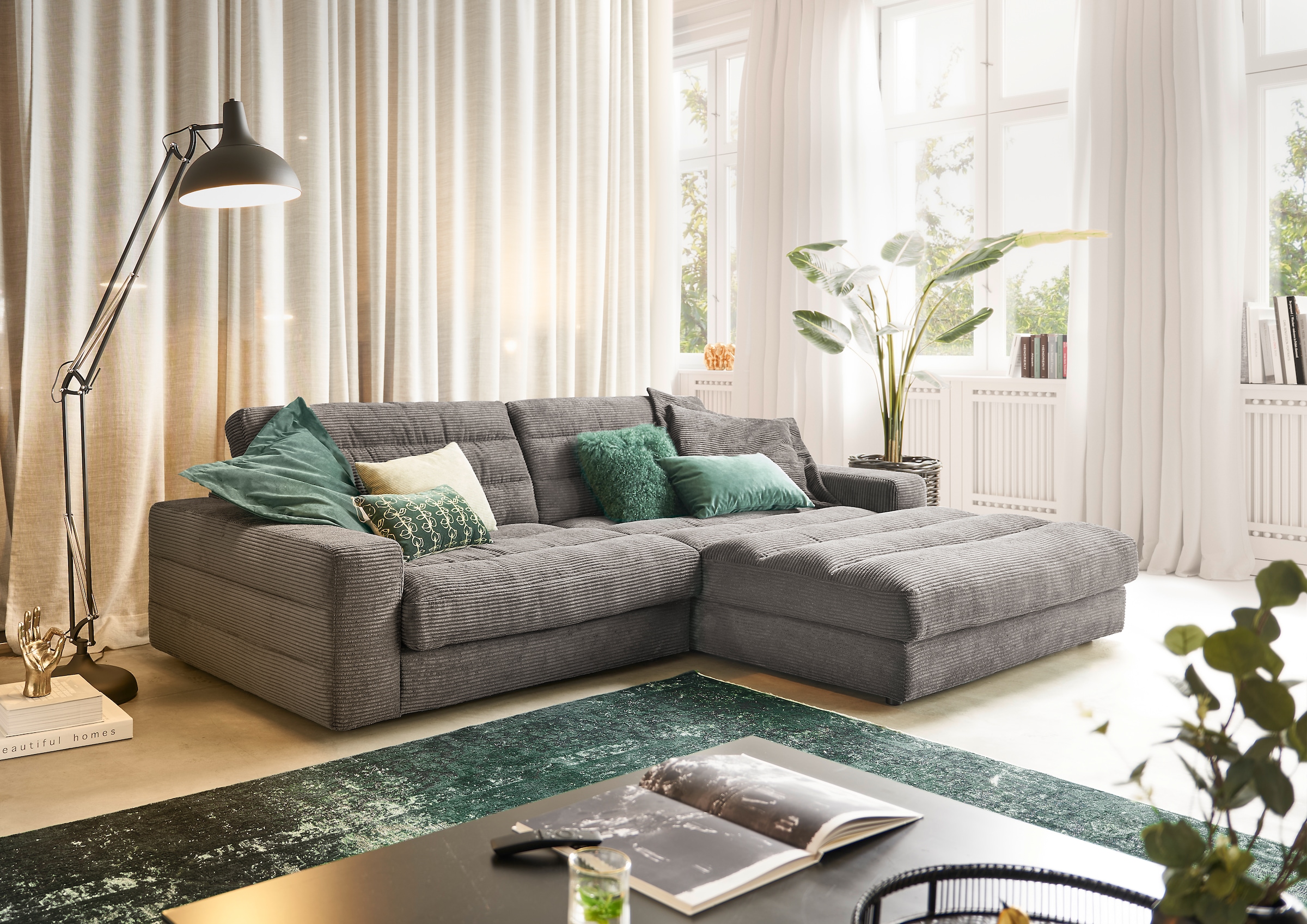 3C Candy Ecksofa »Stripes Mega-Sofa, bequem und komfortabel, L-Form«, Lose Rückenkissen, mit feiner Quersteppung, Cord-Bezug