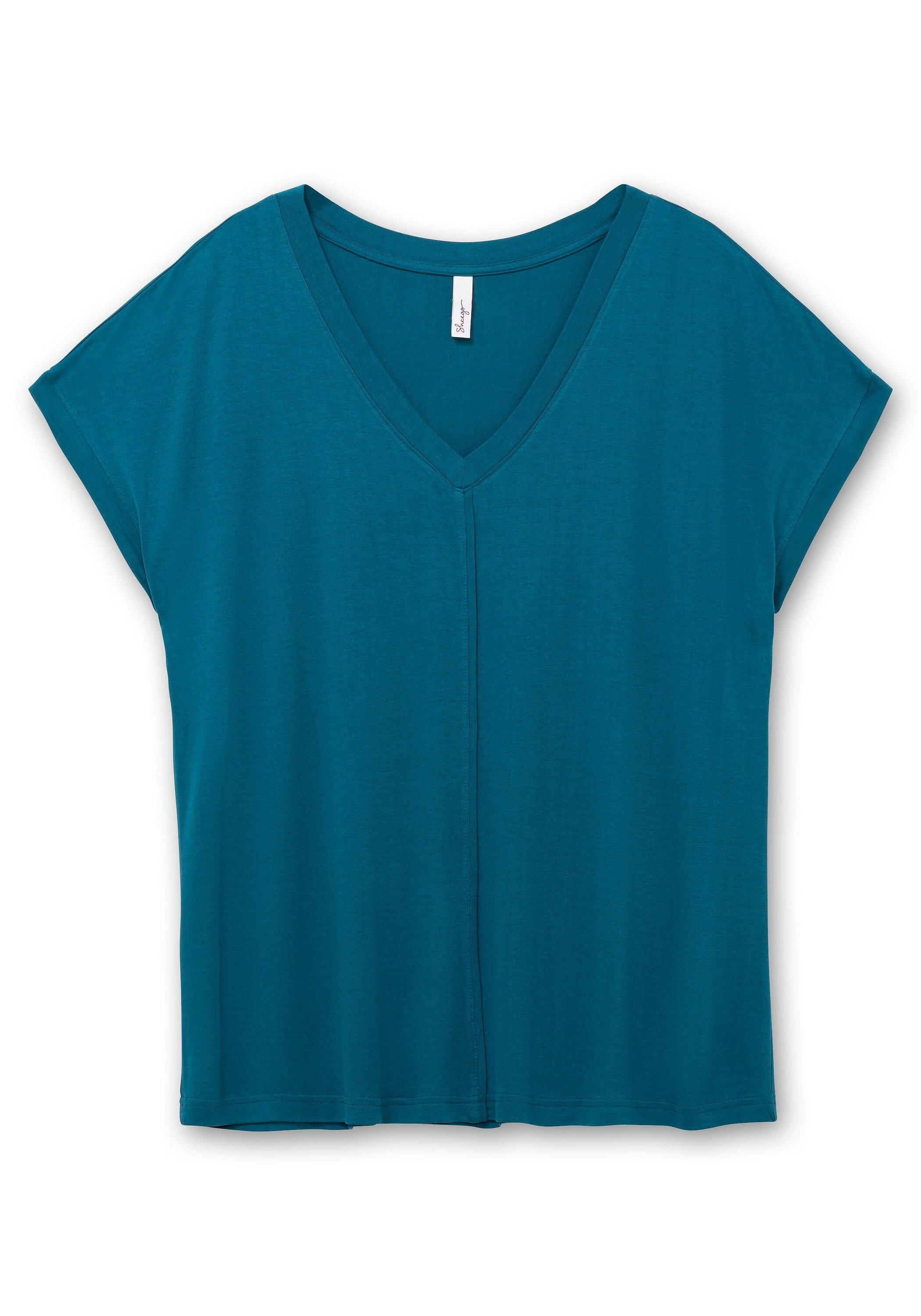 Sheego T-Shirt »Shirt mit V-Ausschnitt und Zierpaspel vorn«, mit V-Ausschnitt und Zierpaspel vorn
