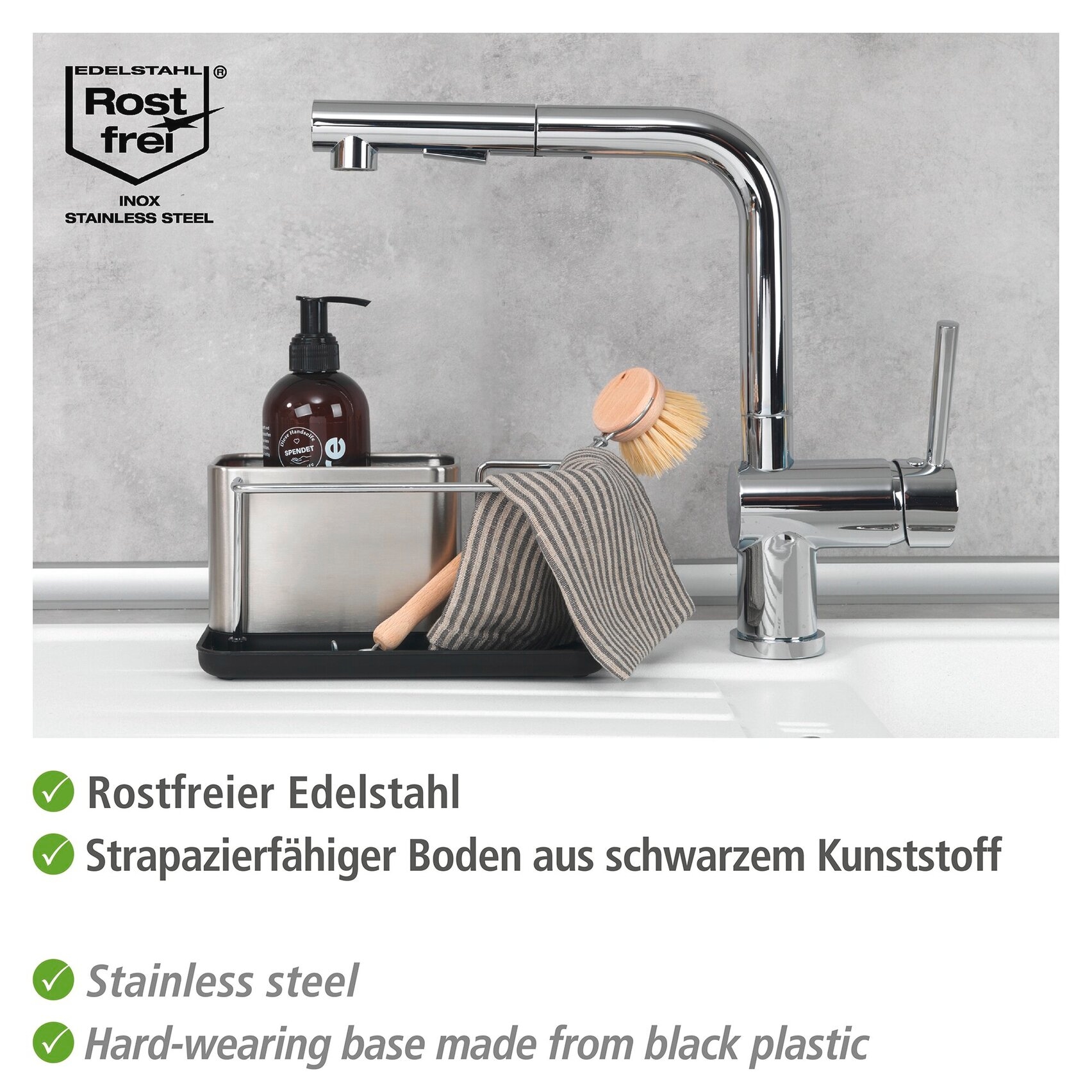 WENKO Geschirrständer »Modell Orio« Spülbecken-Organizer aus rostfreiem Edelstahl, für Spülutensilien