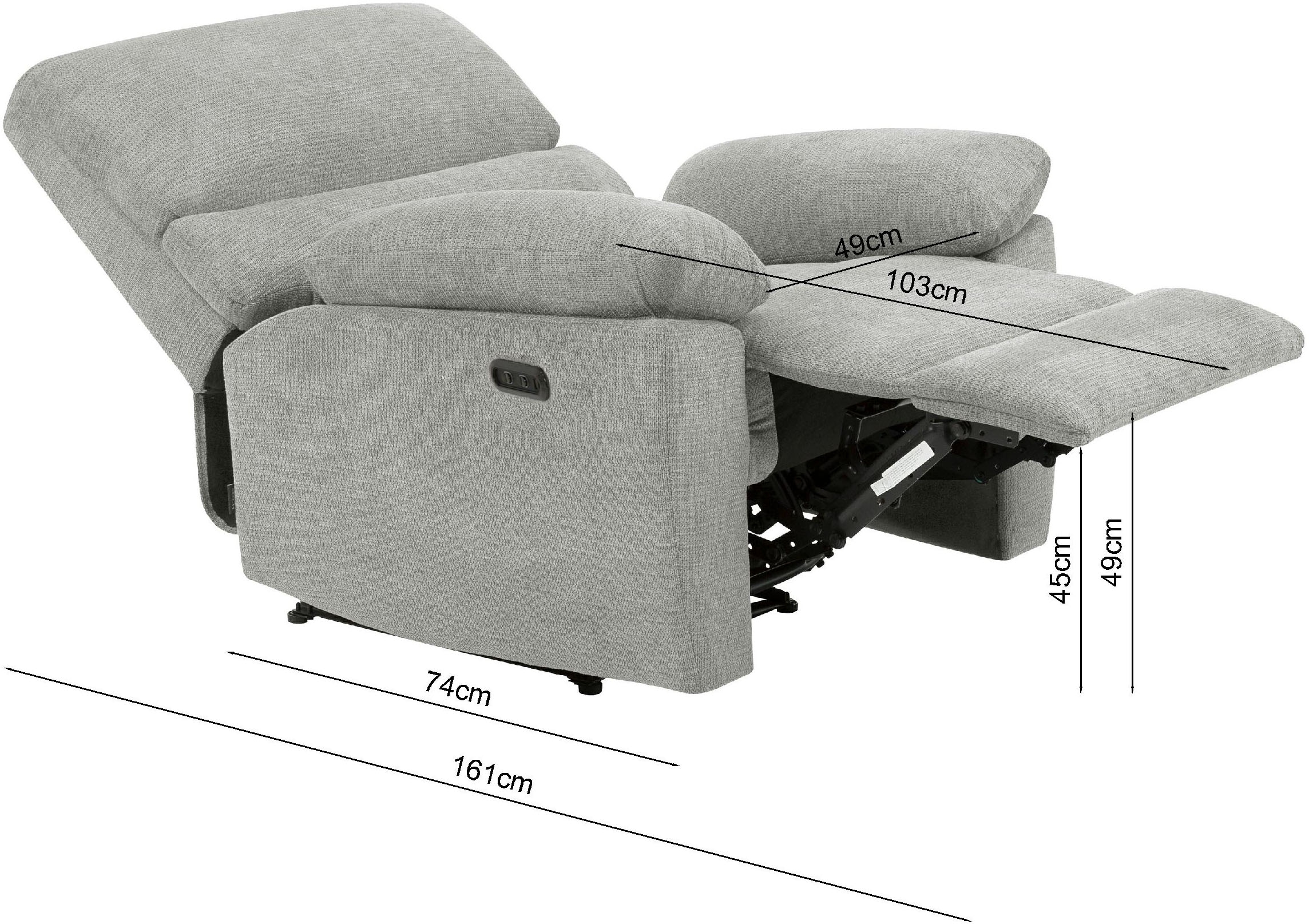 Home affaire Relaxsessel »LANNOY, TV-Sessel, elektr. o. manuelle Relaxfunktion, USB A/C,« Sessel mit Liegefunktion 105°-150°, Federkernpolsterung