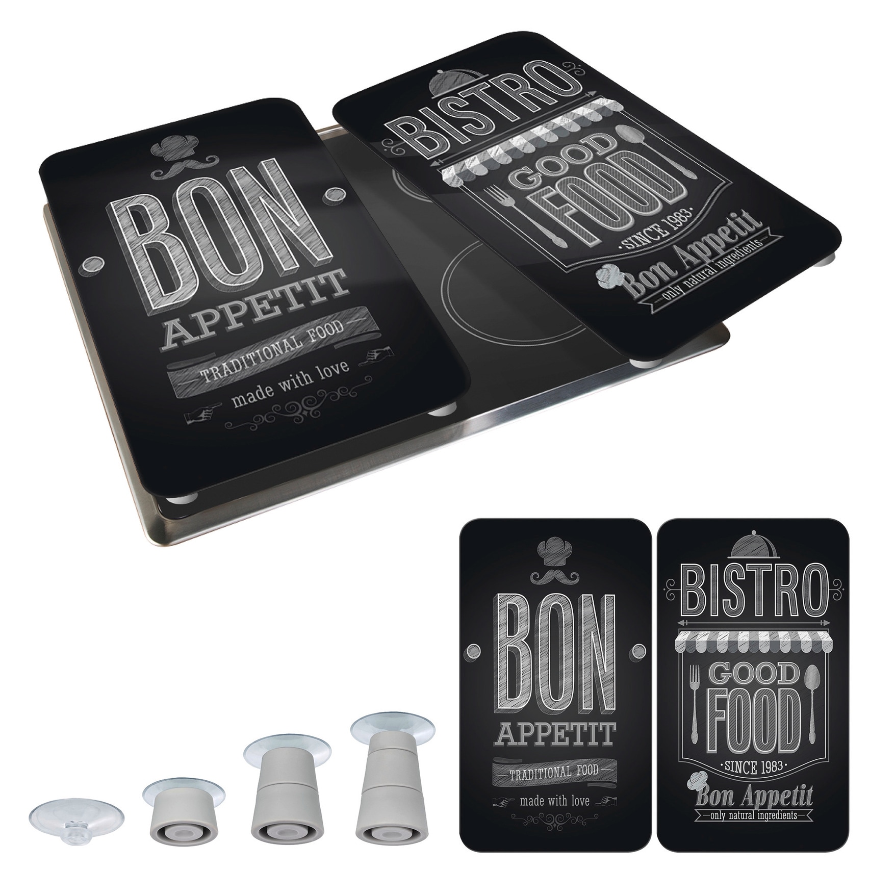 WENKO Herd-Abdeckplatte »Universal Modell Bon Appetit«, (Set, 2 tlg.), Herdabdeckung für alle Herdarten, kratzfest, mit rutschfesten Füßen