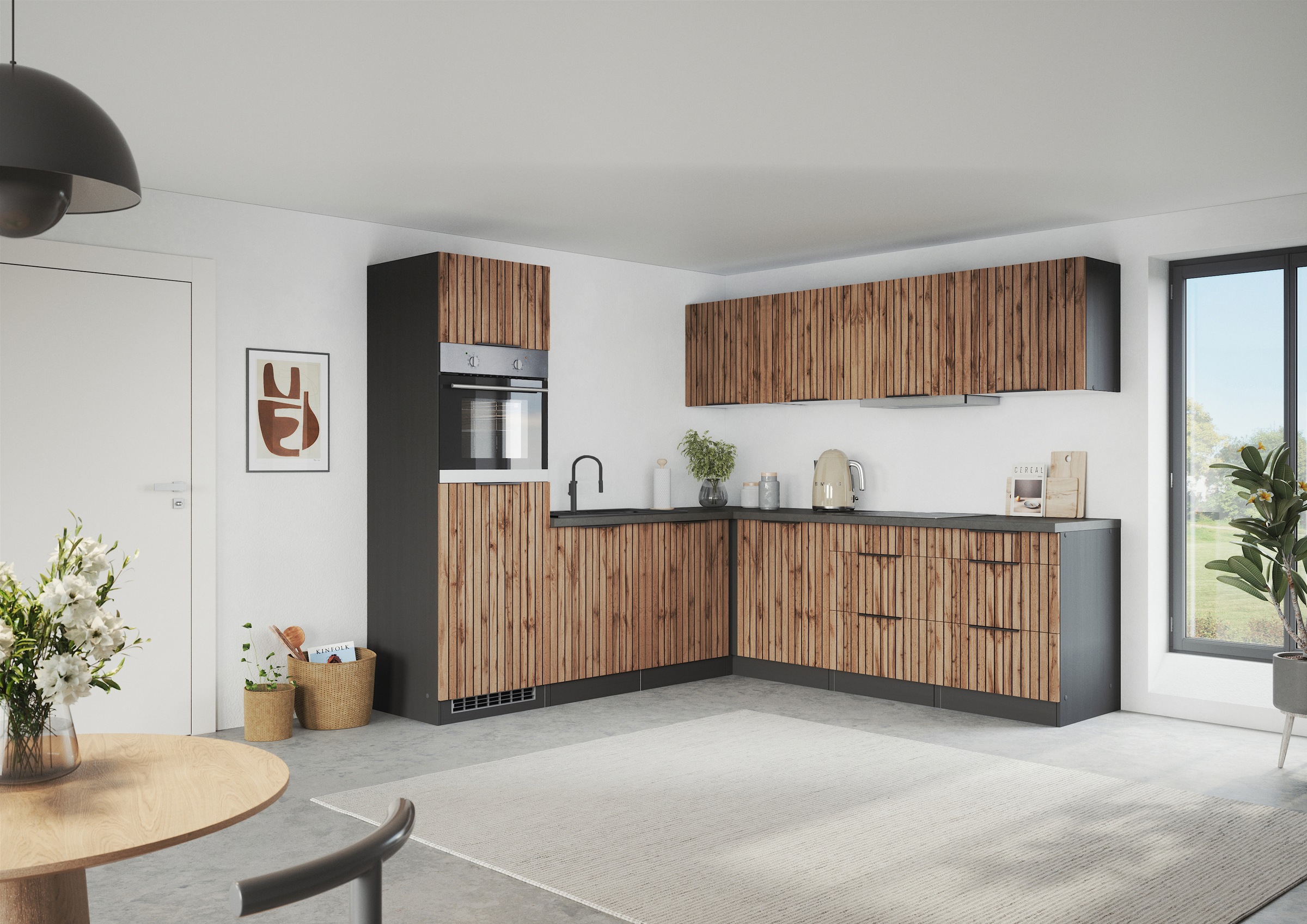 KOCHSTATION Winkelküche »KS-Lagos, Stellbreite 240/240 cm, wahlweise mit E-Geräten«, Ceran-oder Induktionskochfeld,Kühlschrank,Spüle edelstahl oder schwarz