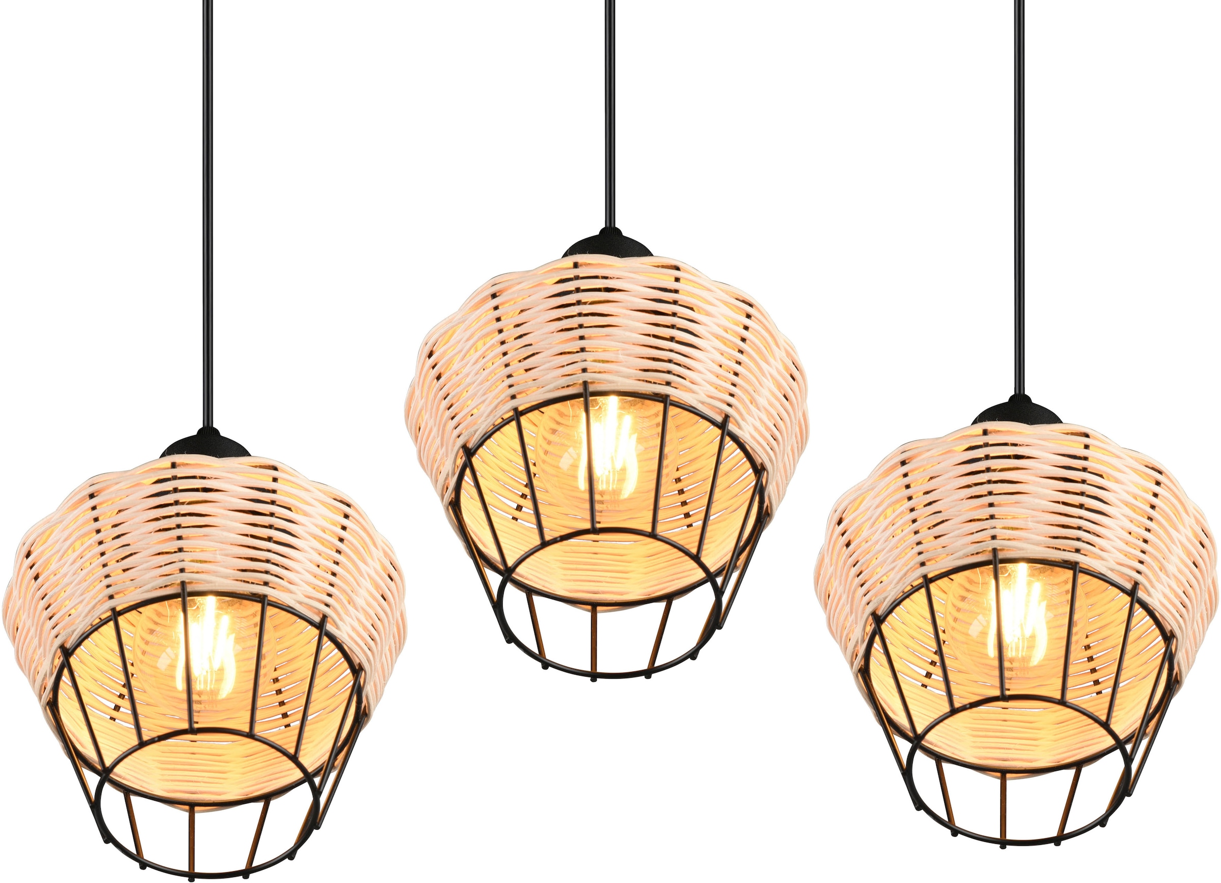 REALITY Leuchten Pendelleuchte »Borka«, 3 flammig, Leuchtmittel E27 | ohne Leuchtmittel, Boho Hängelampe aus Rattan 3-flammig exkl E27 max 40W höhenverstellbar