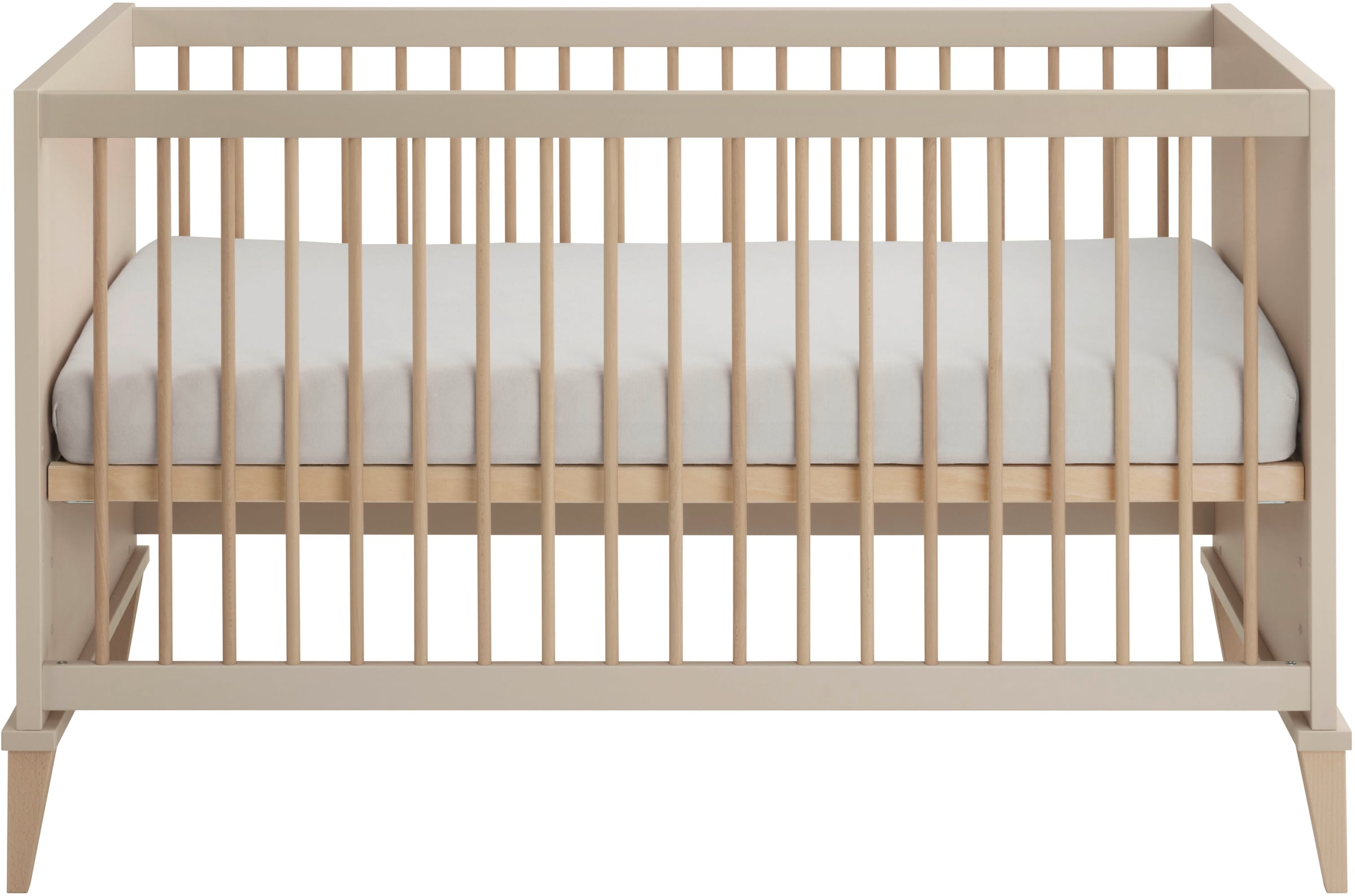 PAIDI Babybett »JONTE 70x140cm in Beige, umbaubares Kinderbett mit Massivholz« Gitterbett 4-fach höhenverstellbar, entnehmbare Sprossen, Juniorbett