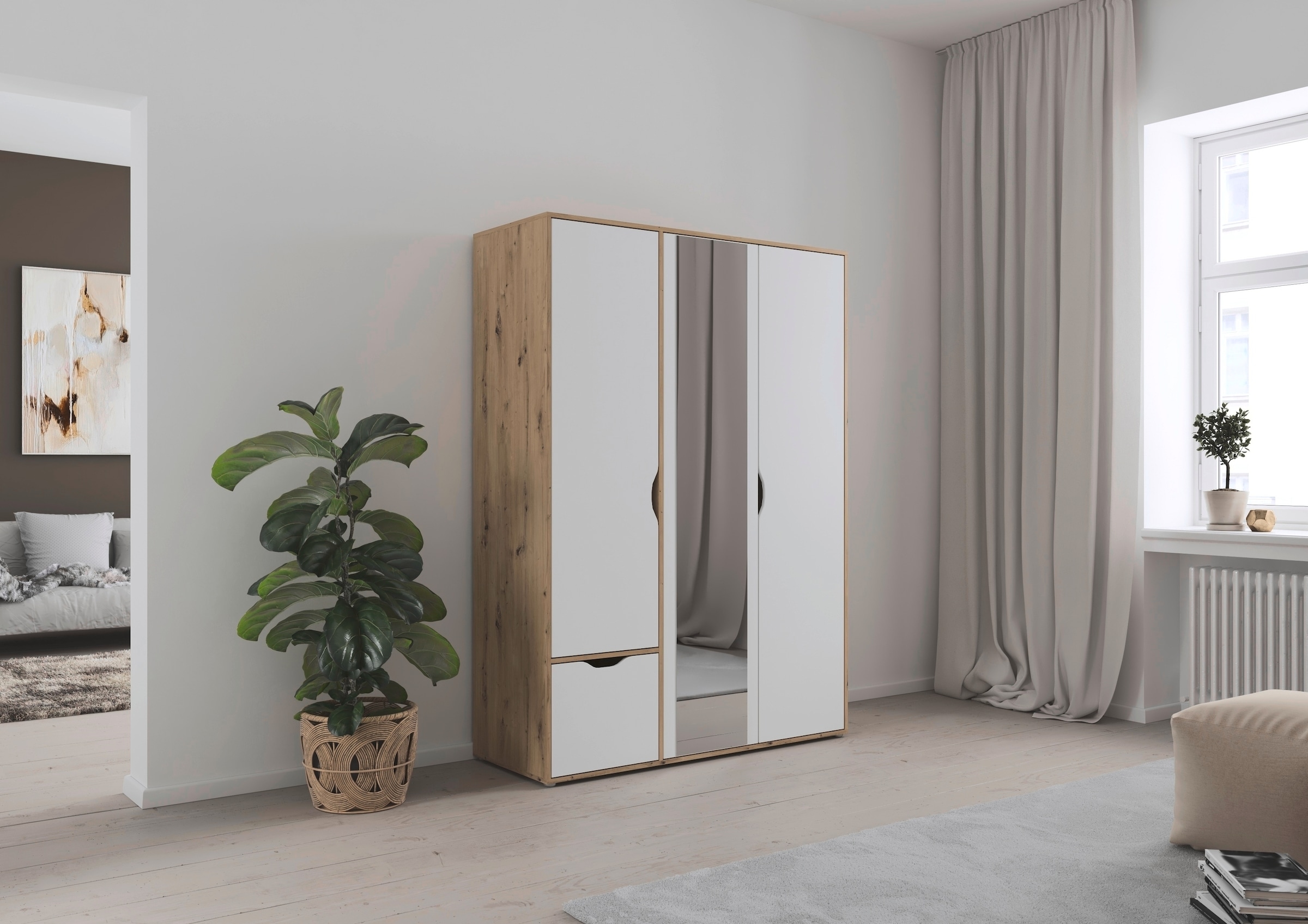 rauch Drehtürenschrank »Kleiderschrank Schrank Garderobe Wäscheschrank NARAI mit Schubladen« in 3 verschiedenen Ausstattungen BASIC/CLASSIC/PREMIUM,  Griffausfräsungen für eine grifflose Optik TOPSELLER MADE IN GERMANY