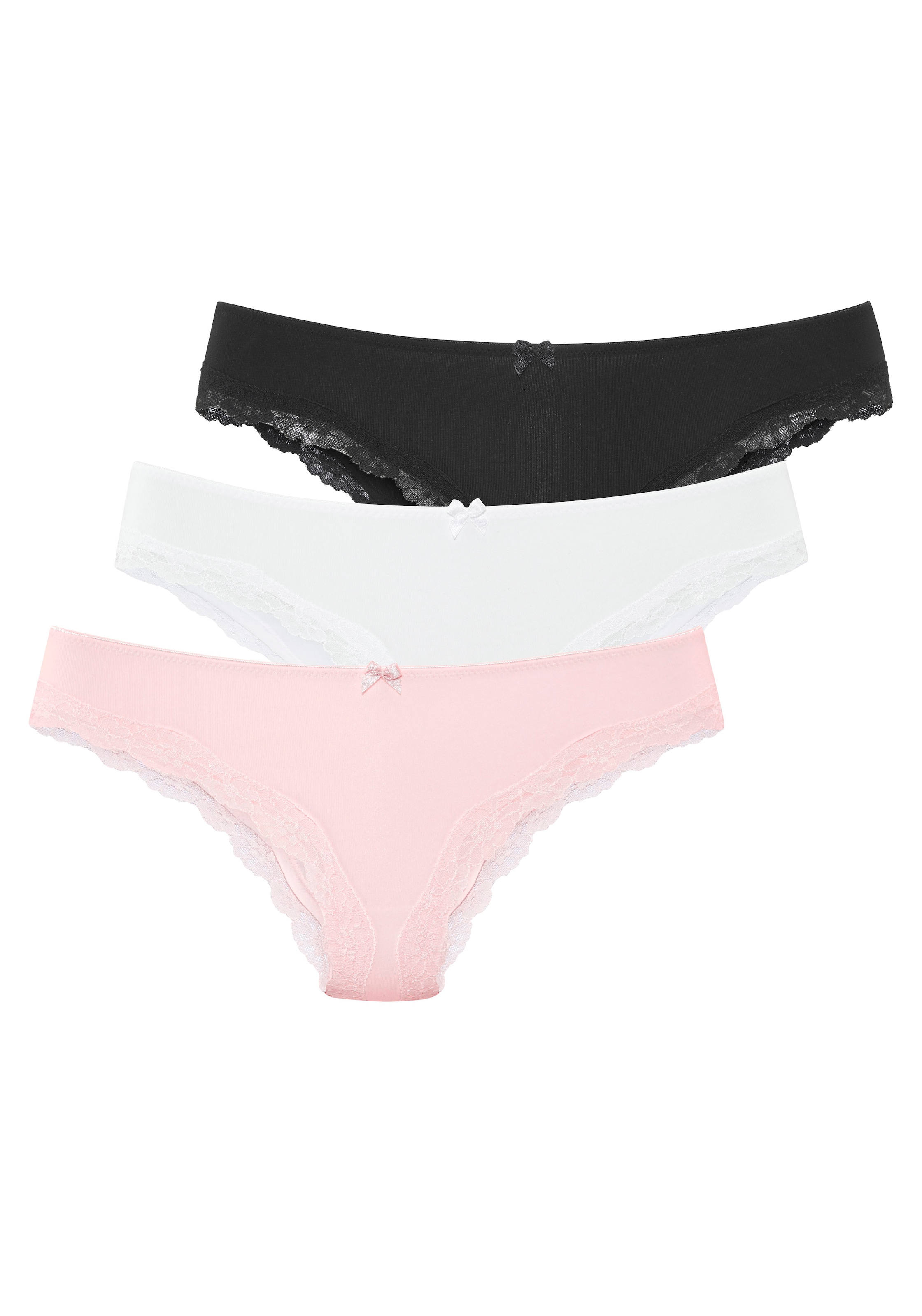 LASCANA Brasilslip 3er-Pack,  aus elastischer Baumwolle mit zarter Spitze