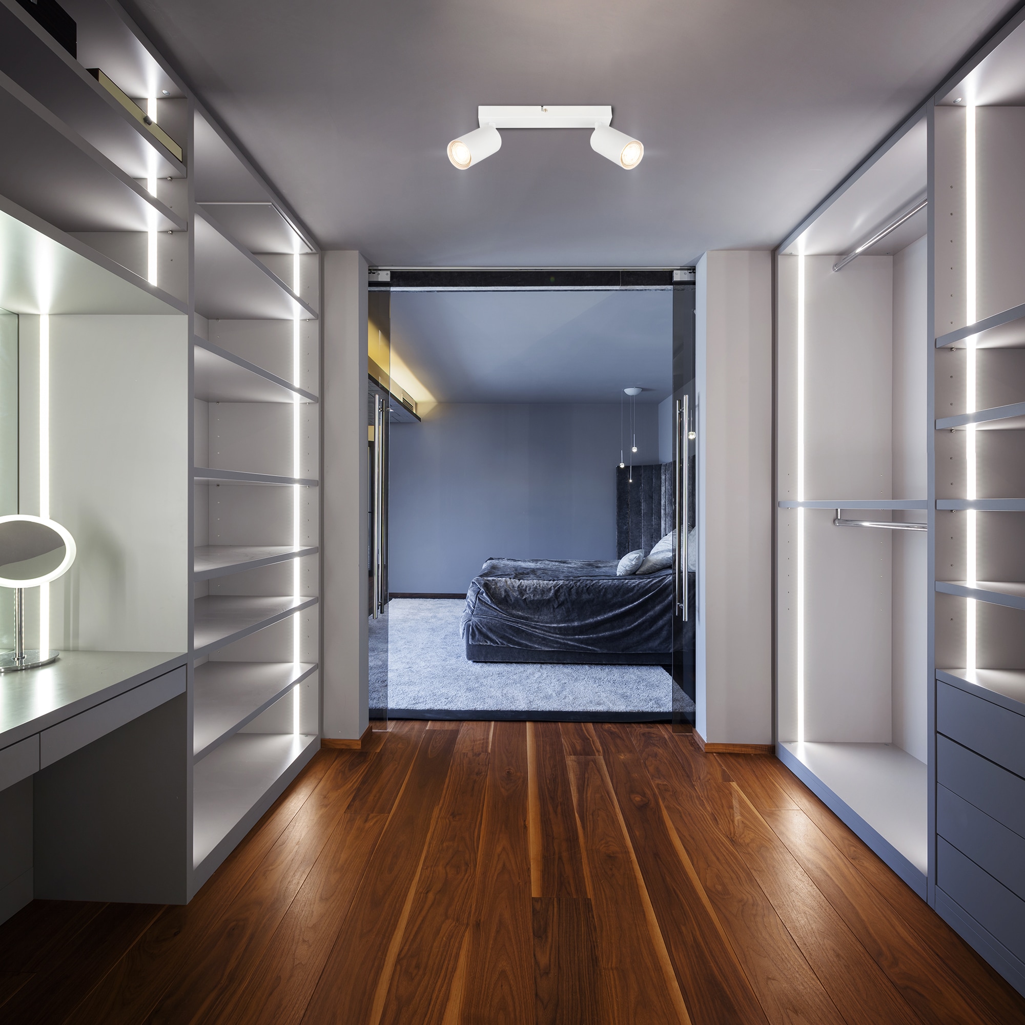 B.K.Licht Deckenstrahler »BK_DS1630 EEK A LED Deckenlampe, Schwenkbar, Deckenspot« GU10 1 Stk. Warmweiß Inkl. 2x GU10, 3.000 K, 450Lm, 2W, 15,5 x 5,5 x 25,5 cm, Weiß