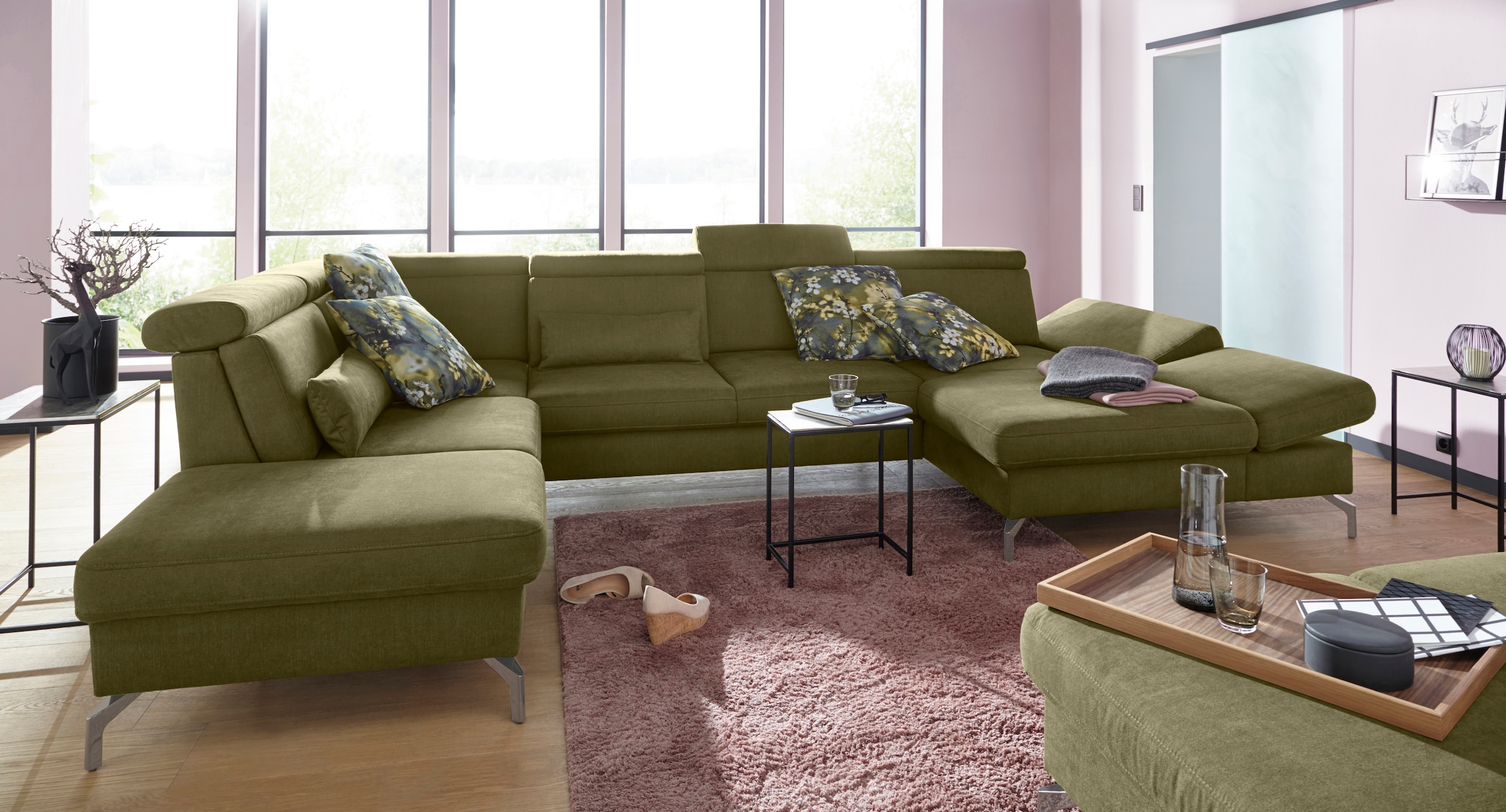 sit&more Wohnlandschaft »Brisbane U-Form«, Fußhöhe 15 cm, inklusive Sitztiefen-, Armteil- und Kopfteilverstellung