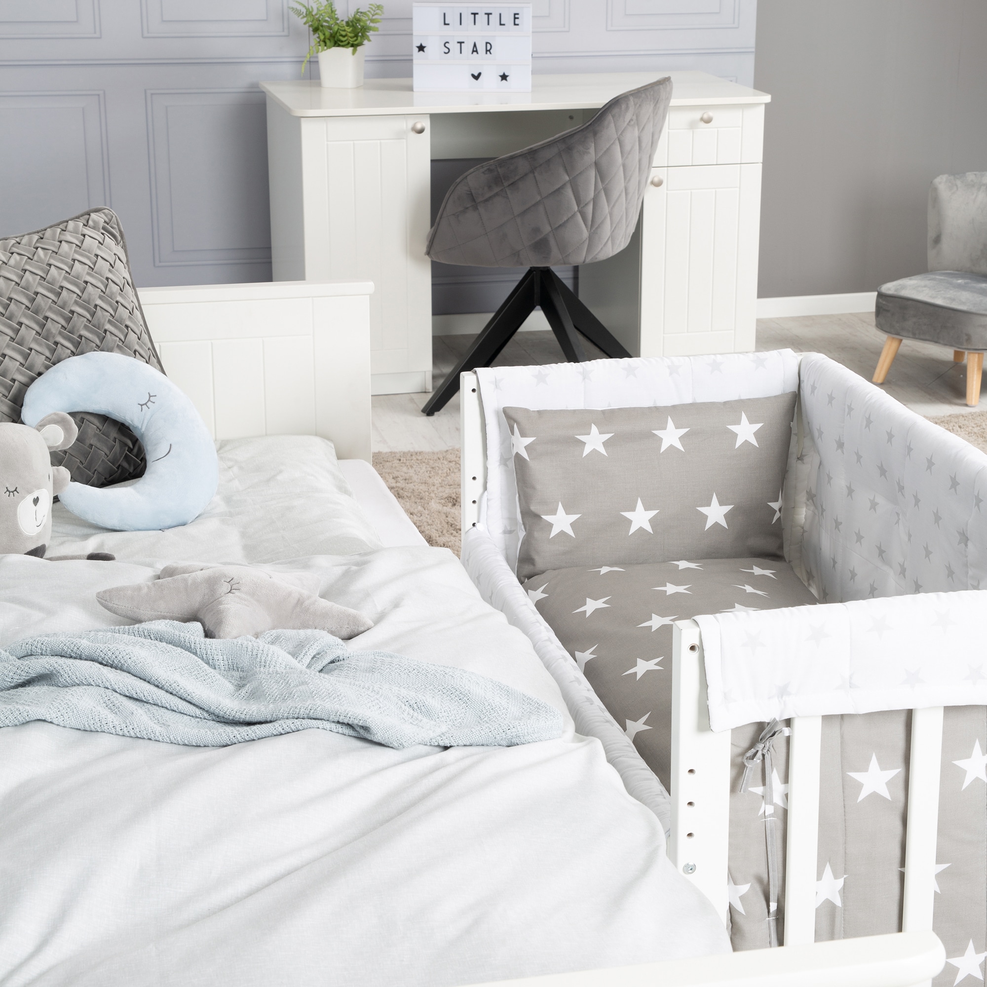 roba® Stubenbett »3in1, Little Stars, weiß«, zu Elternbett oder Bank umbaubar